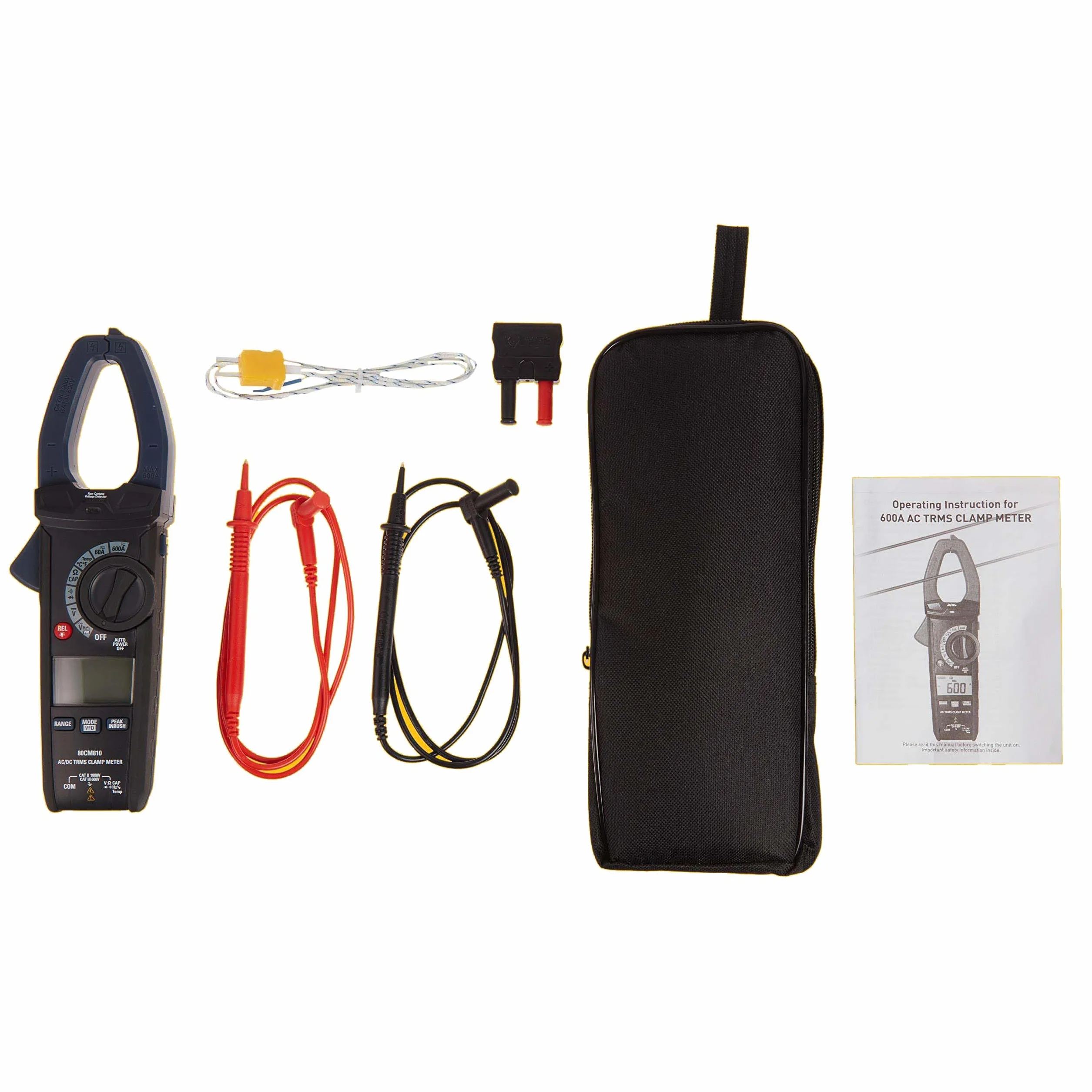 Amazon Basics Misuratore a pinza 600 A CA/CC, vero valore efficace RMS, NCV, torcia, 6.000 punti di misura di, Nero