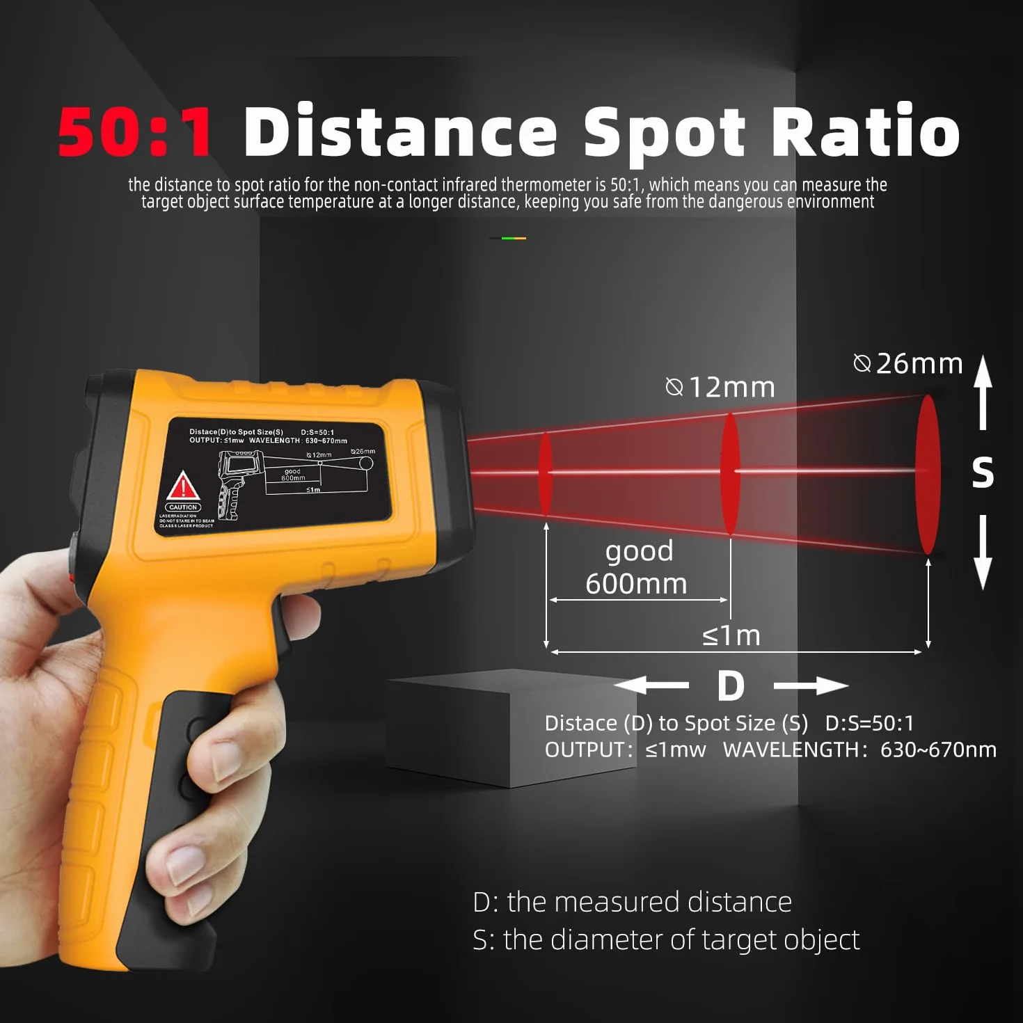 BSIDE H3 Termometro Infrarossi -58℉~2552℉ (-50℃~1400℃) 50:1 Pirometro Digitale con LCD a Colori Memoria Allarme Pistola Laser Temperatura