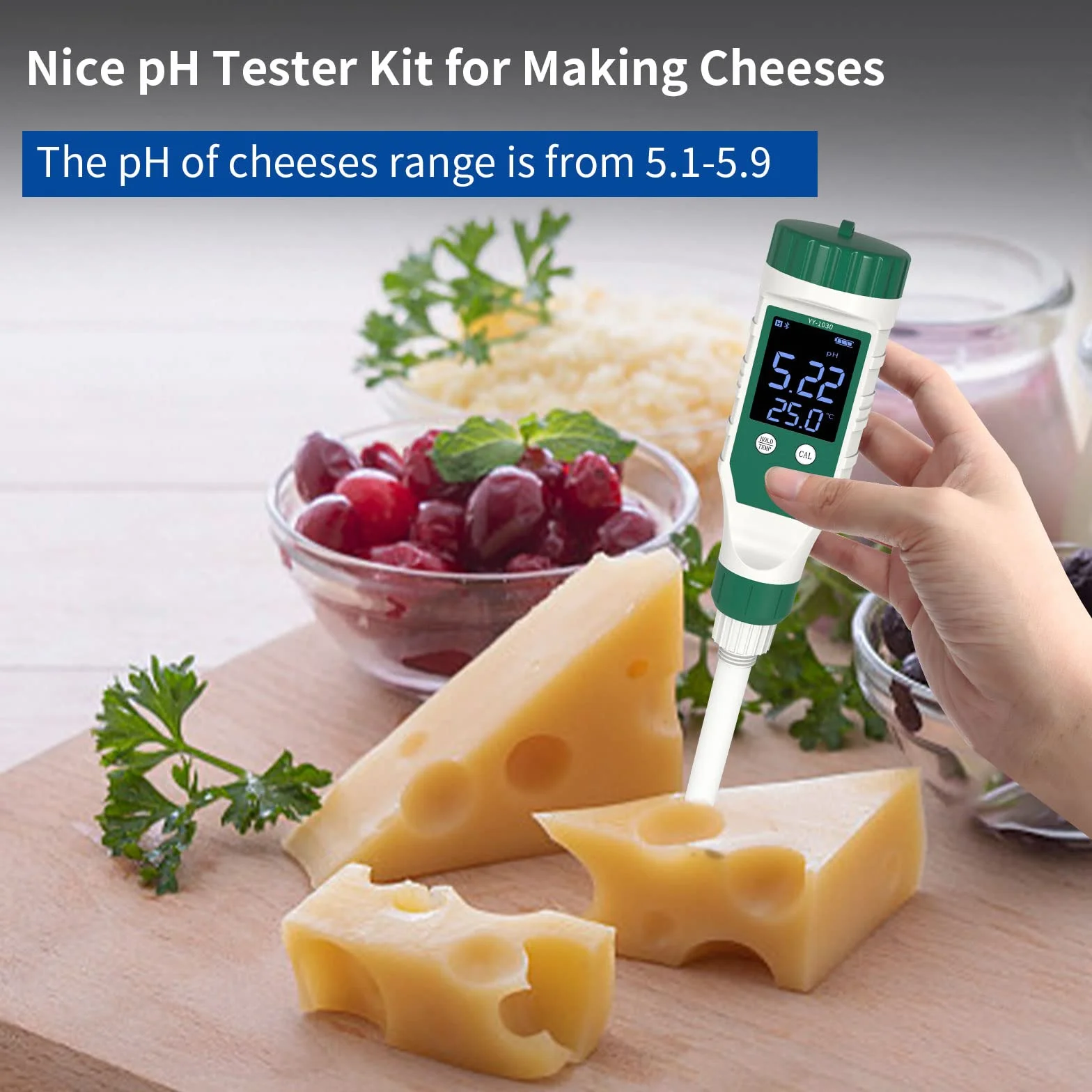 Misuratore PH per Alimenti Digitale Bluetooth con Retroilluminazione LCD e ATC Impermeabile Phmetro per Carne Pane