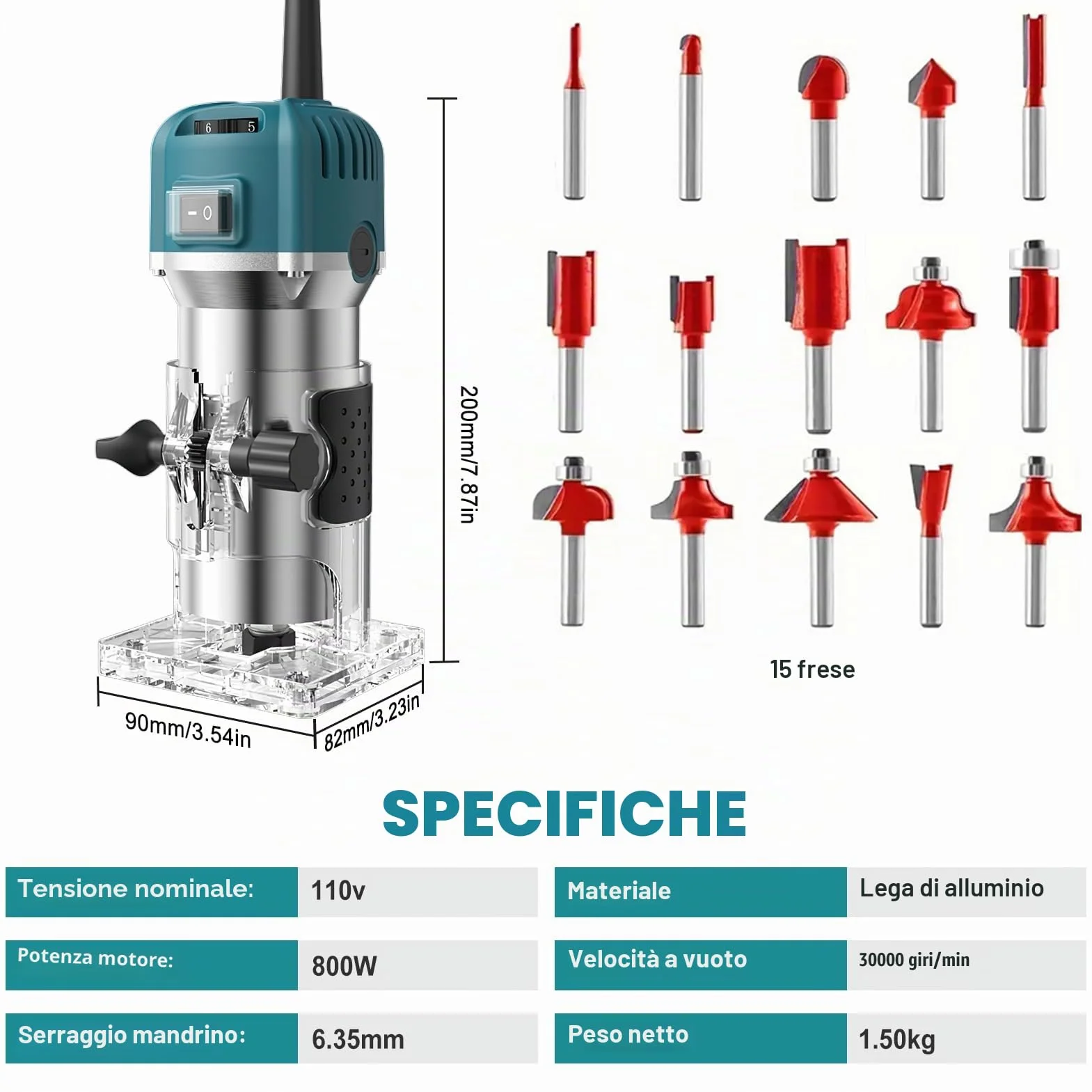 Pantografo per legno, Motosega Compatta 220V 800W 30000 RPM con 6 Velocità Regolabili per Intaglio e Rifilatura Bordi, Lavori di Precisione