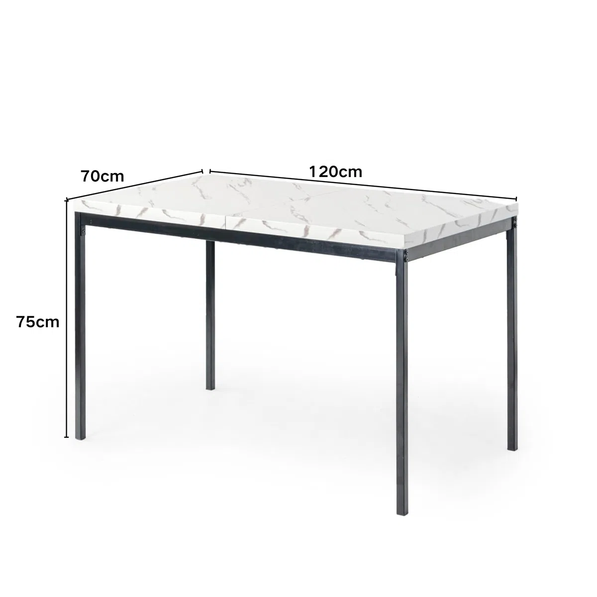 FurnitureR Tavolo da pranzo, tavolo da cucina in marmo modello, tavolo da cucina rettangolare telaio in metallo con piedi regolabili per sala da pranzo soggiorno, 120x70x75cm, bianco