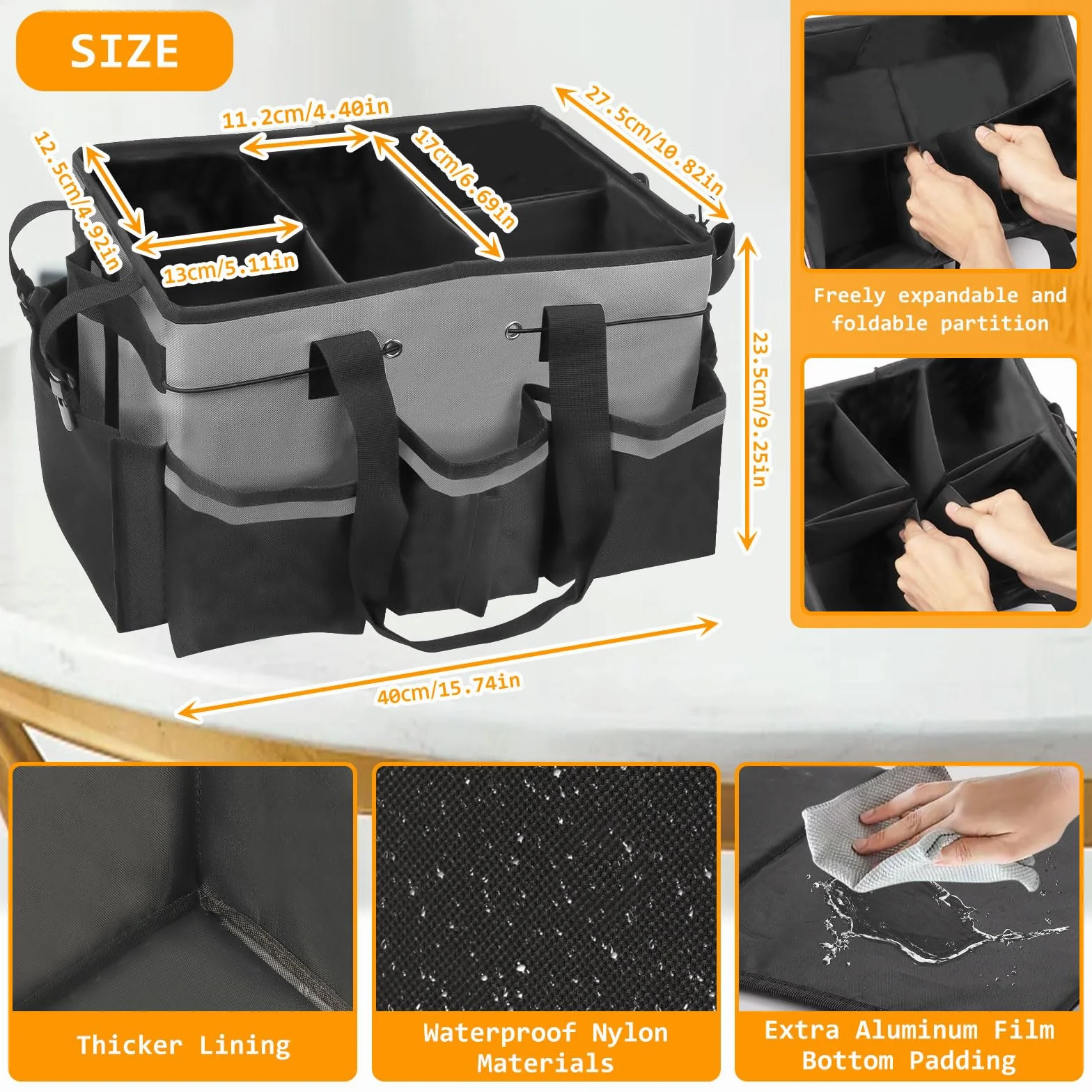 Borsa Portaoggetti per Attrezzi da Giardinaggio con Manico e 5 Divisori, Contenitore Organizer per Pulizia