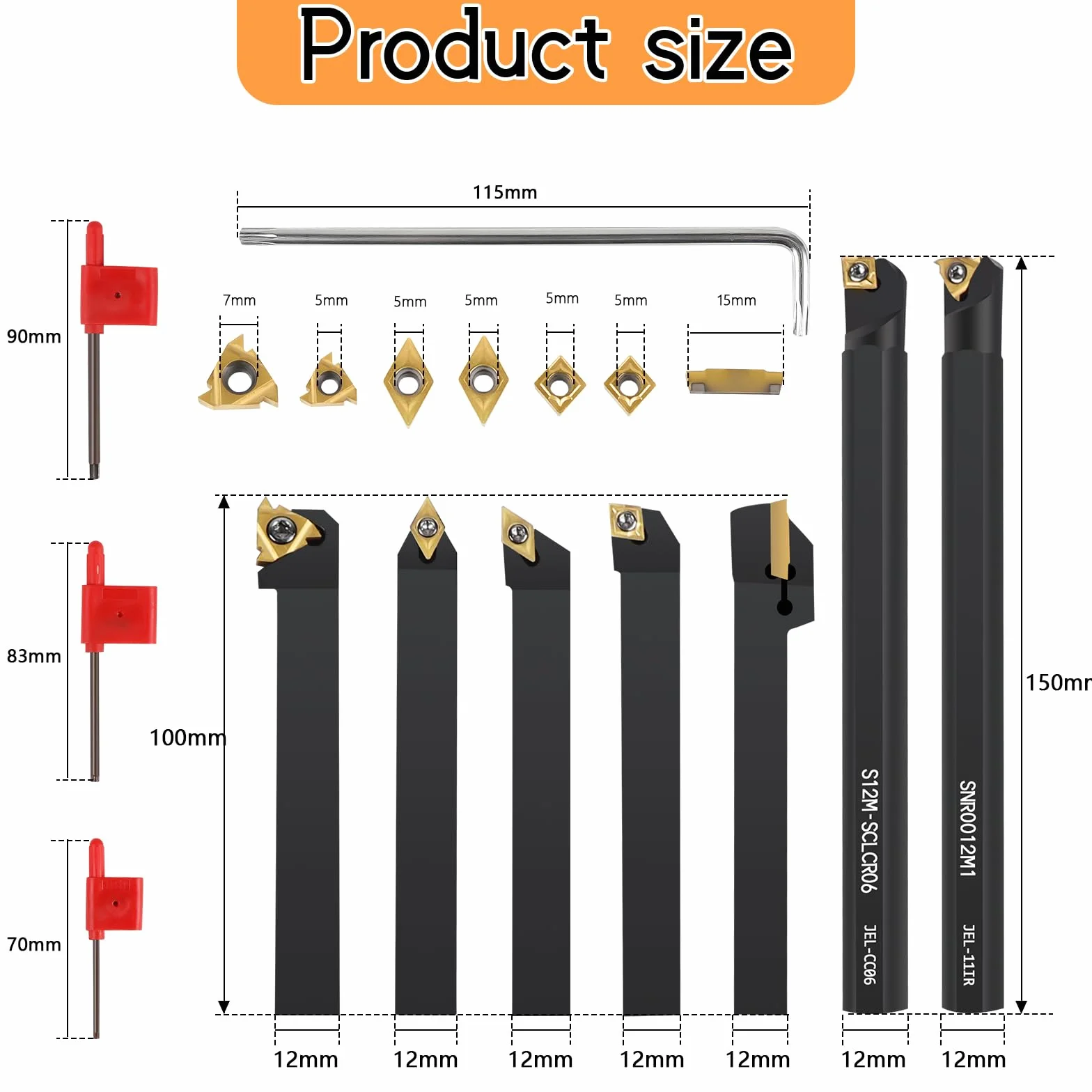 SWAWIS 21 Pezzi 12mm Tornio Turning Tool Set, Utensili per Tornio Kit con Inserti Orientabili in Carburo per Troncatura Finitura della Superficie del Pezzo