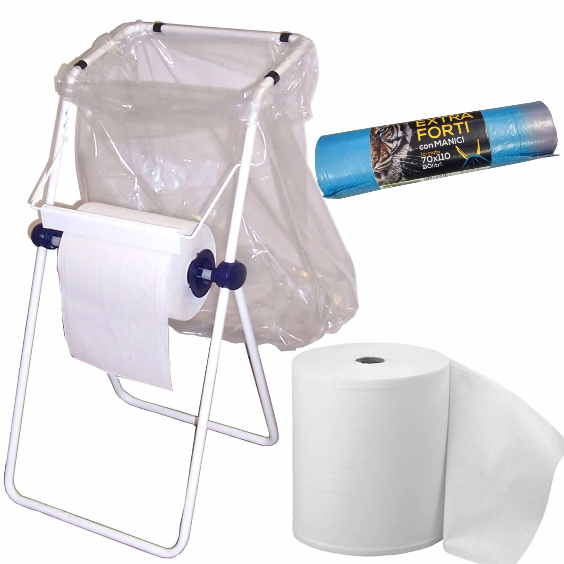 Tecnokit portarotolo industriale maxi da pavimento 45x46x95h acciaio bianco per bobine carta 40 cm