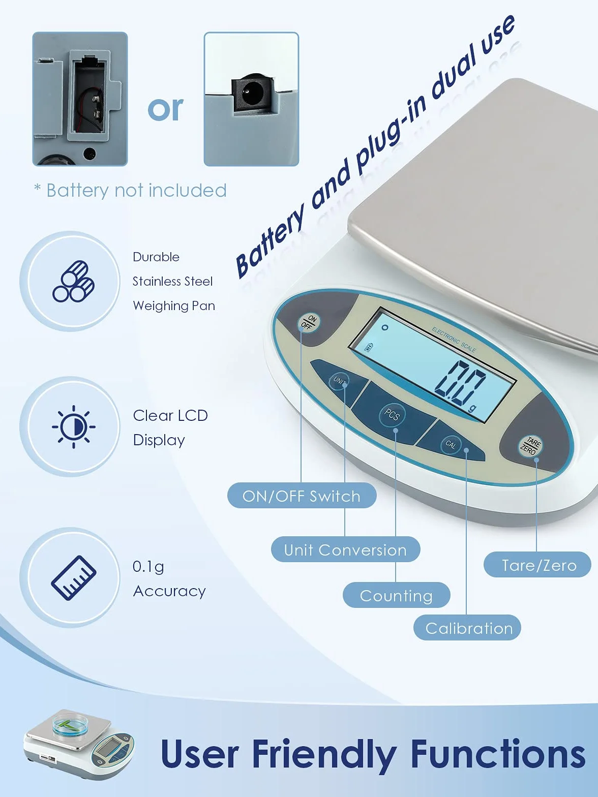 Bilancia da Laboratorio di Precisione 5kgx0.1g Digitale Elettronica CGOLDENWALL g/ct/oz/ozt/lb/dwt/%/tol