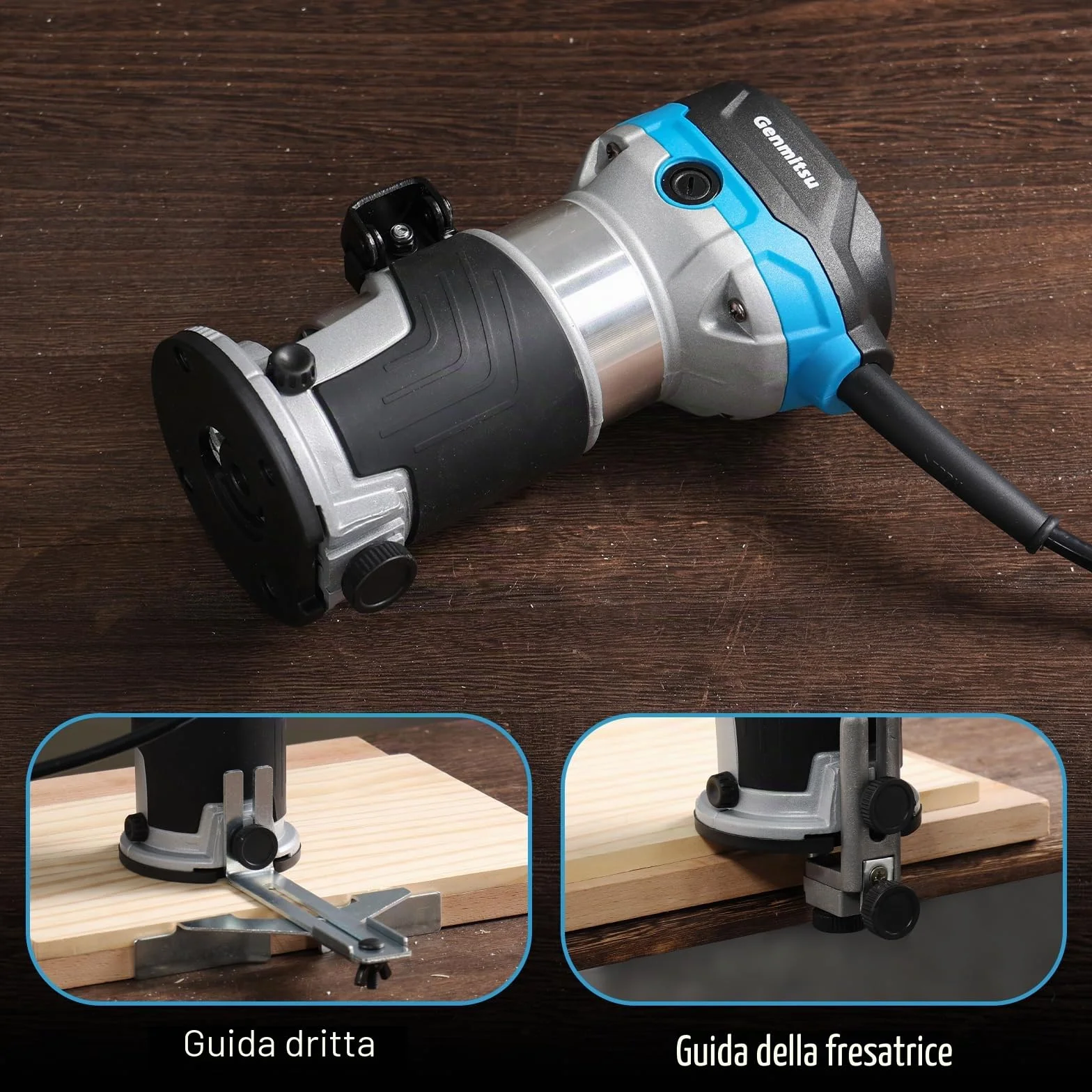 Genmitsu 1,25 HP Palm Trimmer Router, Router compatto per legno con base fissa, 6 velocità variabili 10000-30000 R/MIN, con pinza da 1/4", perfetto per la lavorazione del legno CNC e il fai da te
