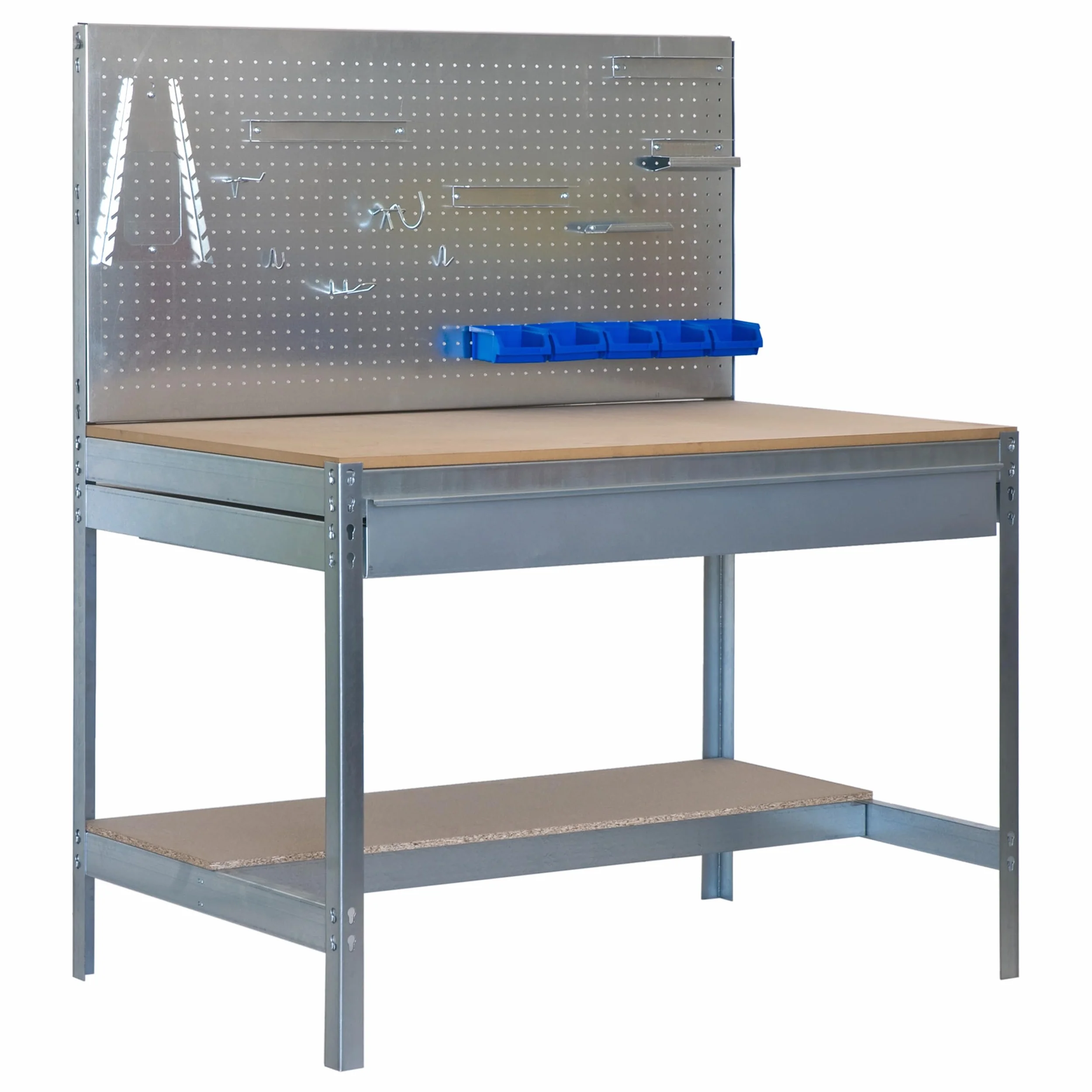 SimonRack Banco da Lavoro Officina, Capacità di Peso 600 kg, 1445x1510x610 mm, Tavolo da Lavoro, 1 Cassettto, Zincato/Lengo - BT2