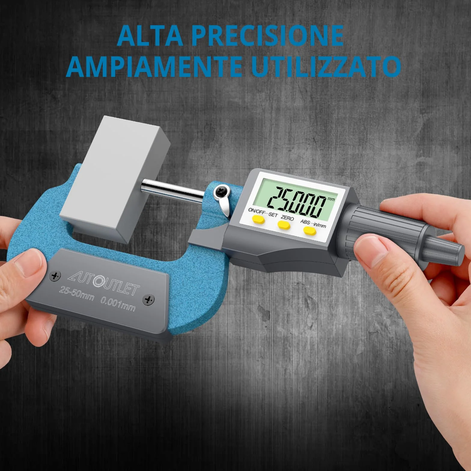 AUTOUTLET Micrometro Digitale Esterno LCD 1-2 pollici 25,4-50,8 mm Incudine in Metallo Duro