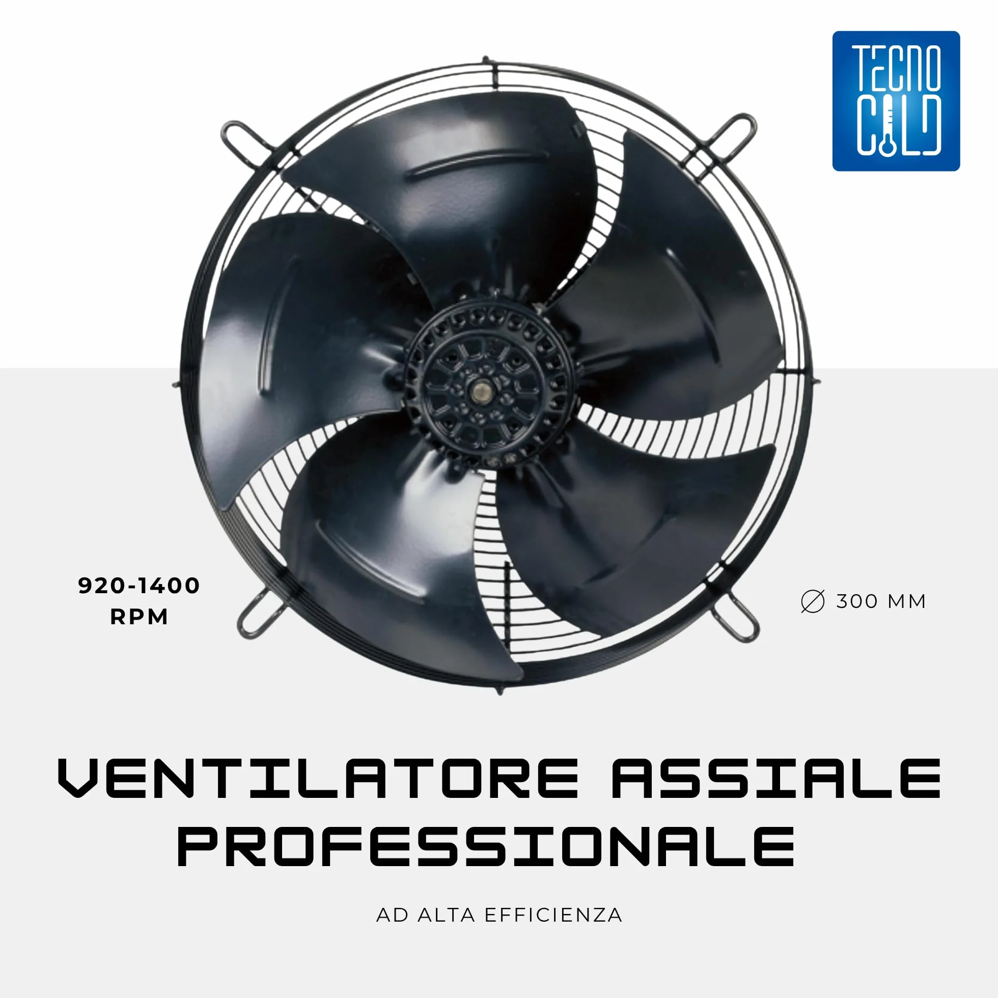 Ventilatore Assiale Industriale 230 V Aspirante Diametro Ø da 300 mm per Impianti di Refrigerazione con Motore e Griglia