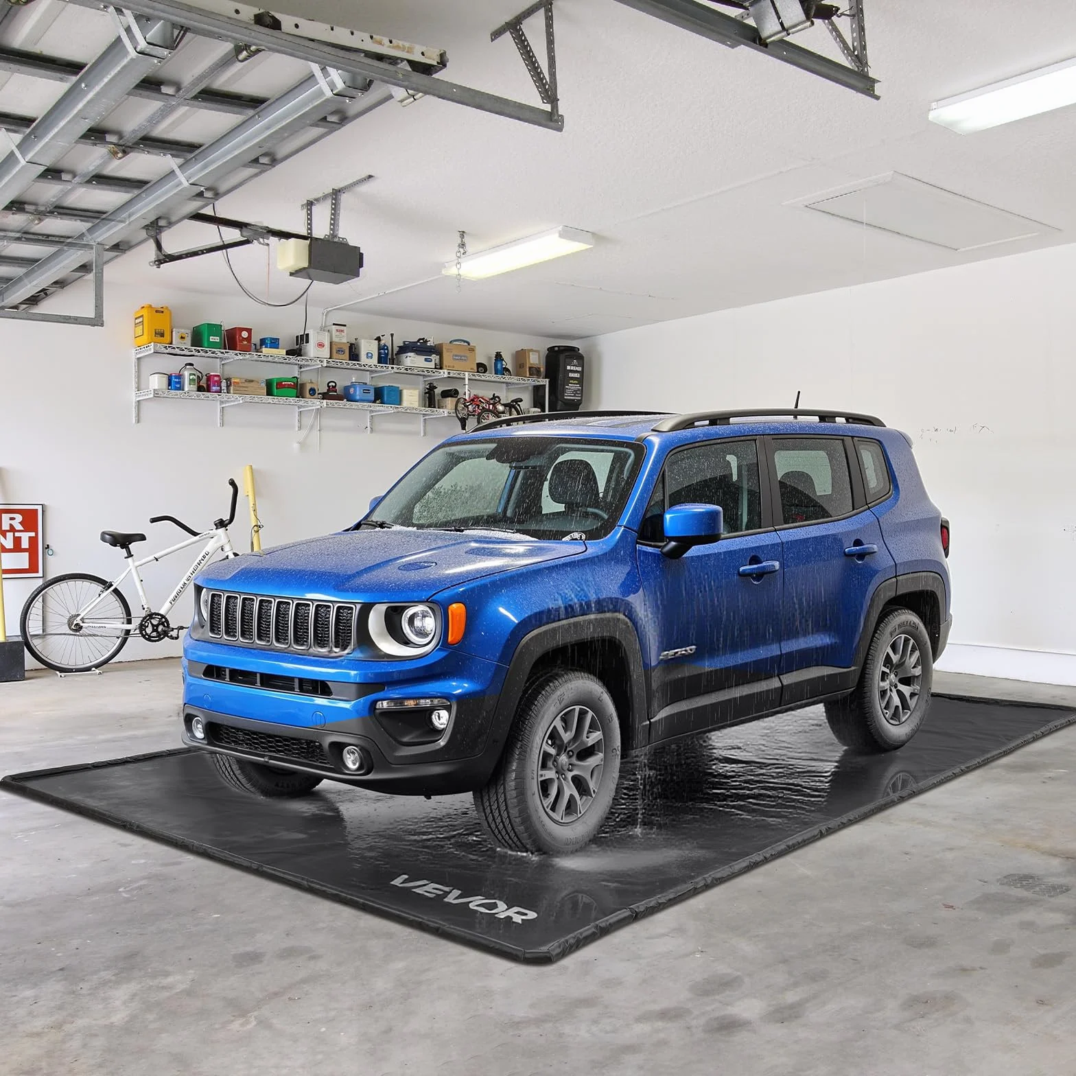 VEVOR Tappetino Antiscivolo per Garage, 2,4 x 4,9 x 0,03 m, con Tergivetro, Resistente e Impermeabile, Protezione per Pavimenti da Neve, Pioggia, Fango, Tappetino per Garage Officina, Nero