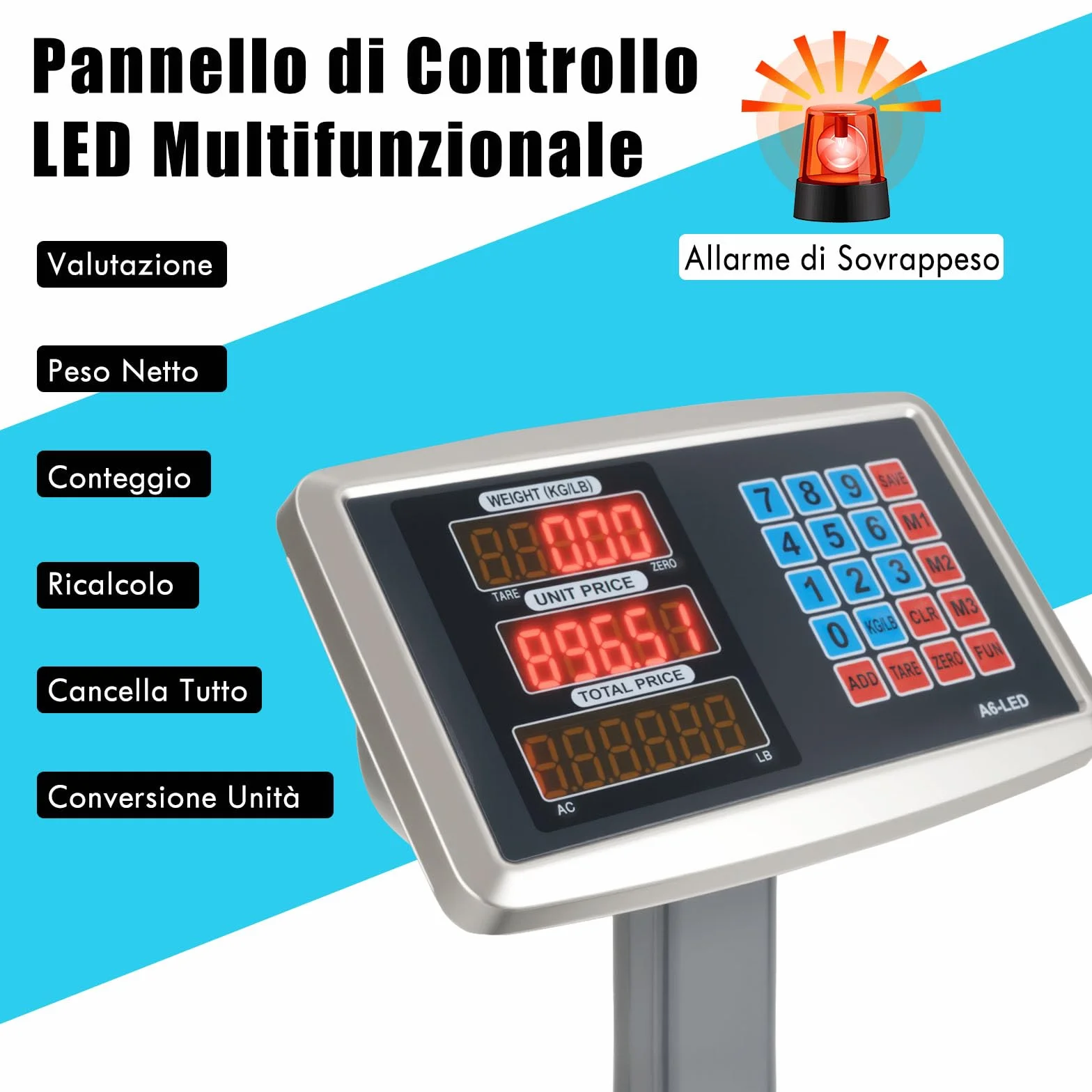 RELAX4IFE Bilancia Digitale Elettronica 300 Kg, Bilancia Professionale per Negozio Azienda Fabbrica (Argento)