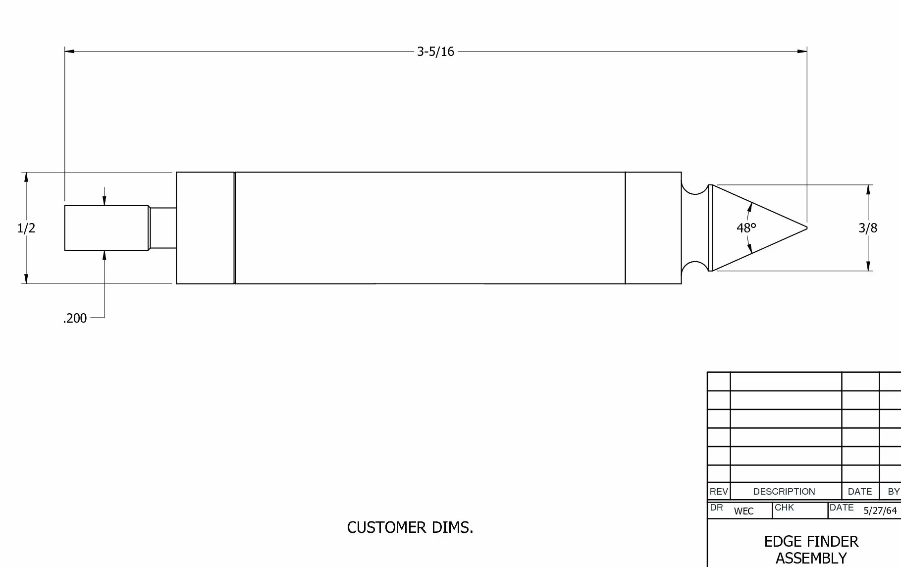 Starrett 827B Cercatore bordo doppio fine contatto a punta 0.5" diametro corpo 0.2" diametro contatto