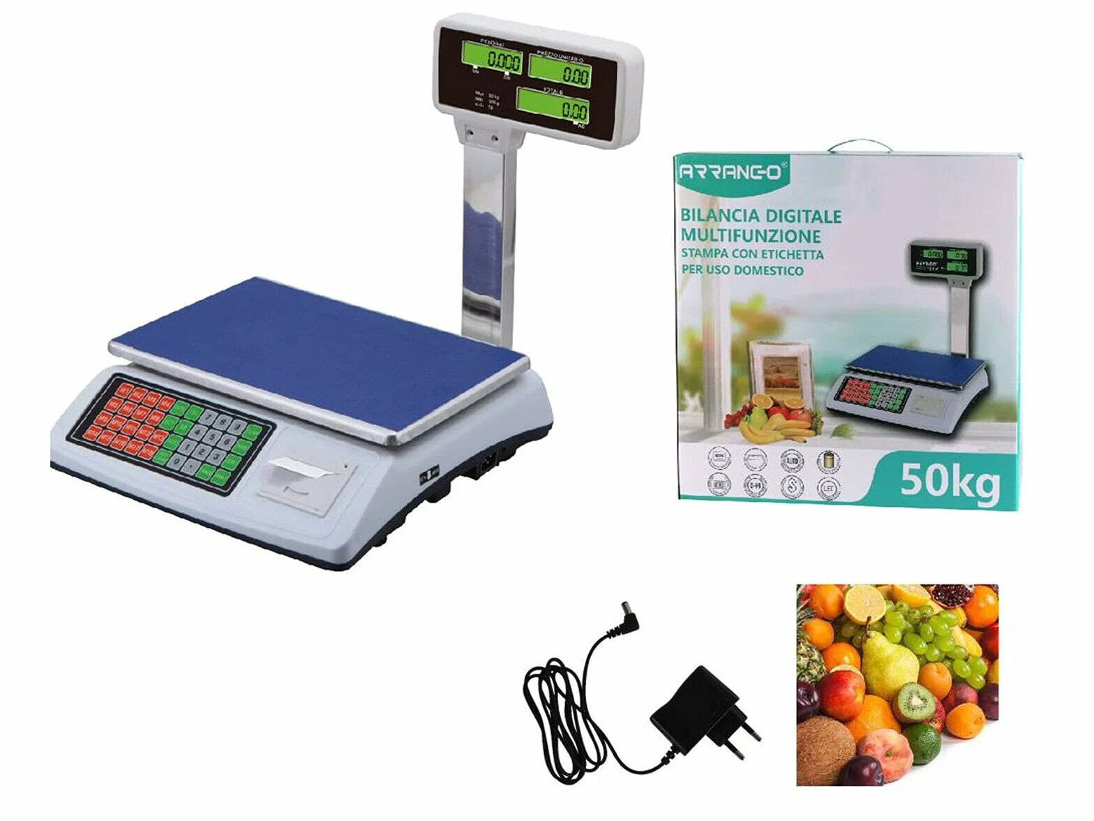 BILANCIA DA BANCO PROFESSIONALE DIGITALE MAX 50KG DISPLAY CON SCONTRINO FRUTTA