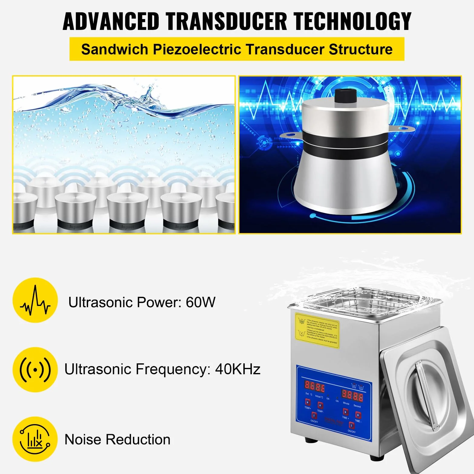 VEVOR Pulitore ad Ultrasuoni 2L Lavatrice ad Ultrasuoni Professionale in Acciaio Inossidabile Multifunzione con Timer Digitale di Riscaldamento per Occhiali Orologi Gioielli Laboratorio