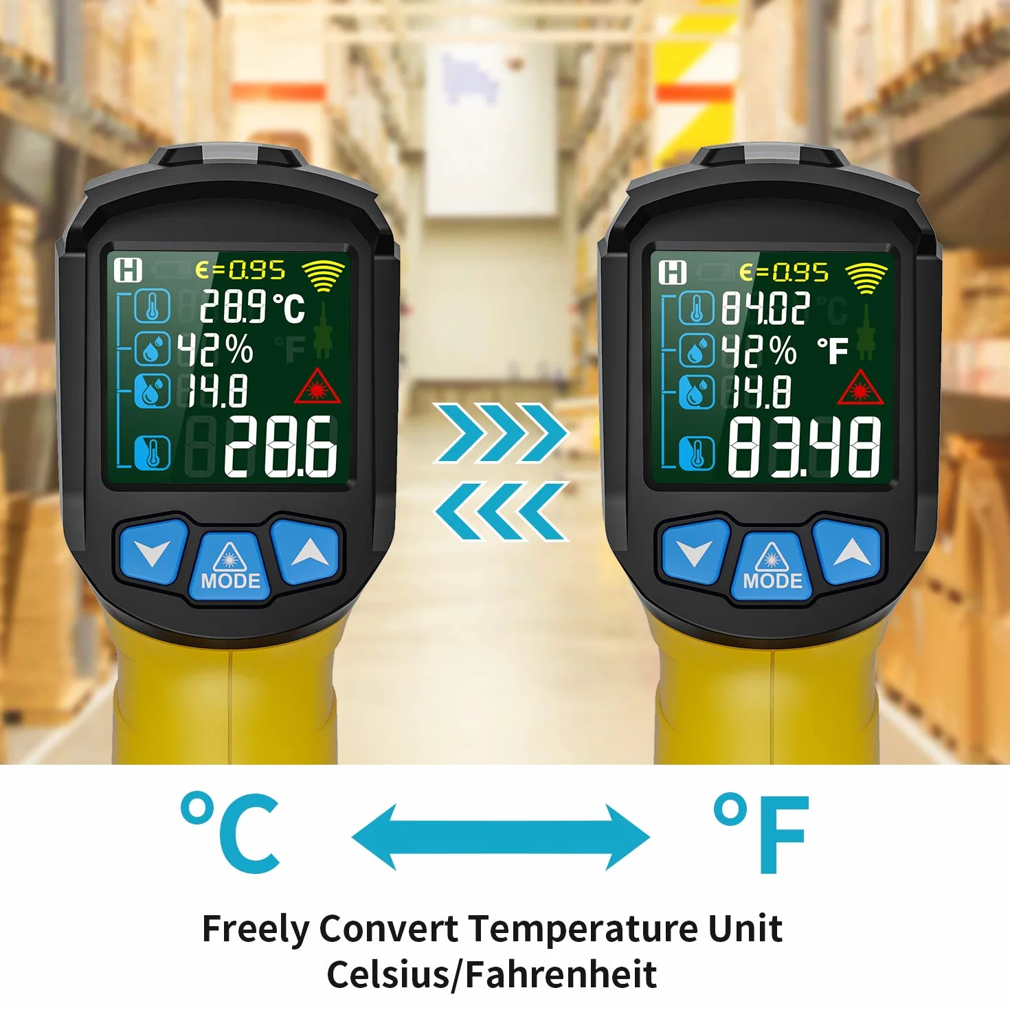 MESTEK Termometro Infrarossi Digitale Professionale -50°C~800°C con Sonda K Schermo LCD Colori Emissività Regolabile