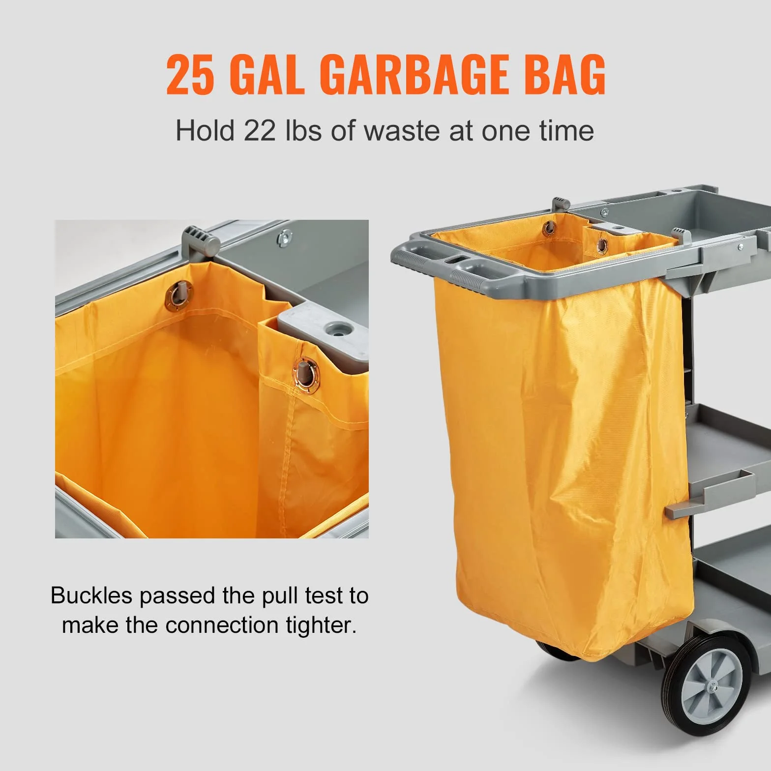 VEVOR Carrello Pulizia 3 Ripiani Sacco Raccolta Ruote PVC 90,7kg