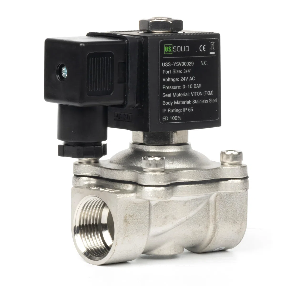 U.S. Solid Elettrovalvola in acciaio inox G 3/4" 24V AC – 10 bar, normalmente chiusa, guarnizione VITON, per acqua, aria, diesel, cherosene, benzina