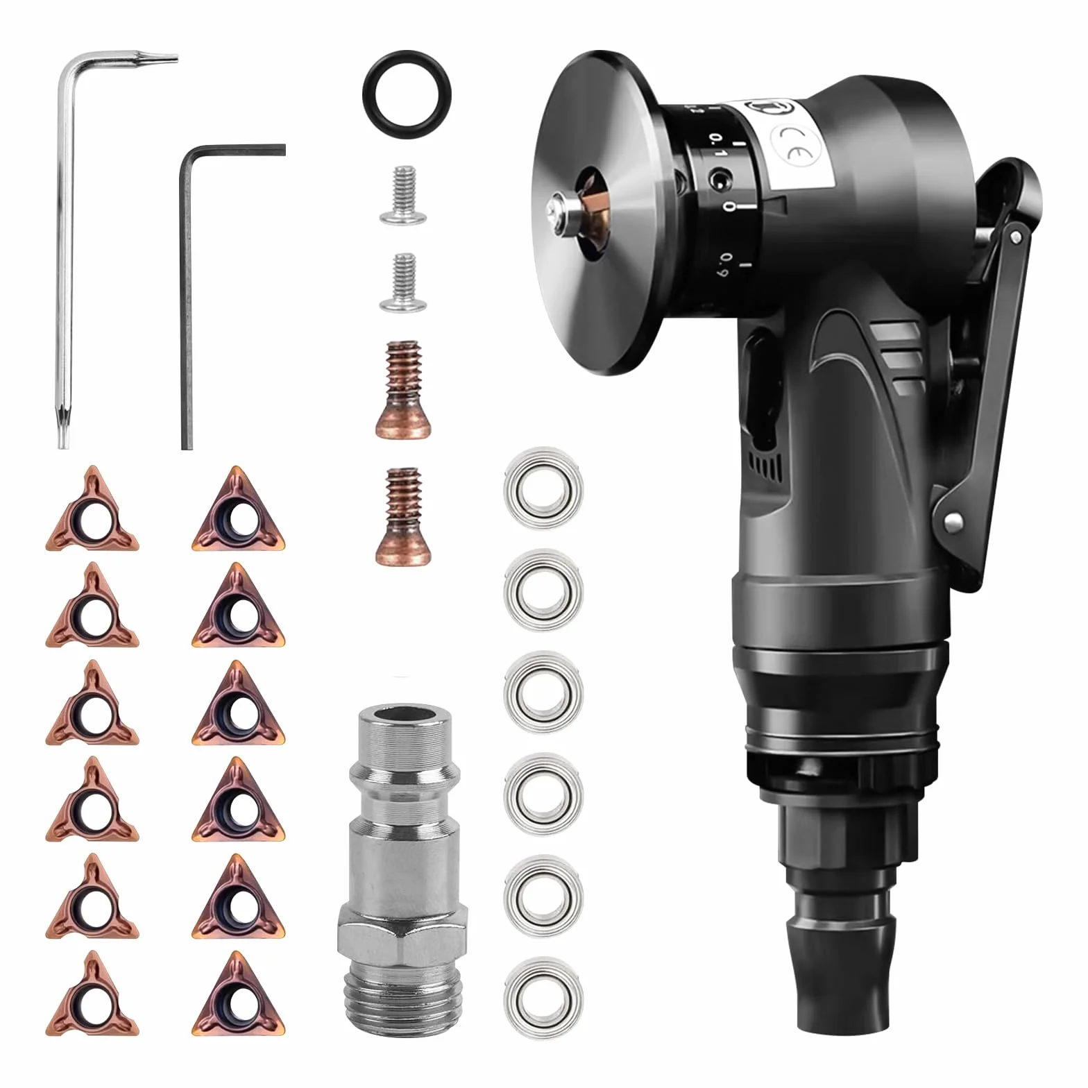 Smussatrice pneumatica 2 in 1, 45 gradi, inserti angolari 6R+6C+6, per metalli