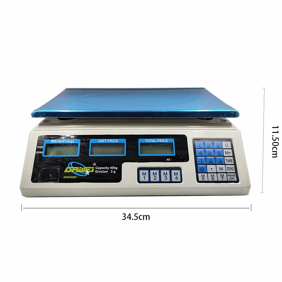 Bilancia digitale professionale commerciale da 40 kg CON BATTERIA RICARICABILE e alimentatore