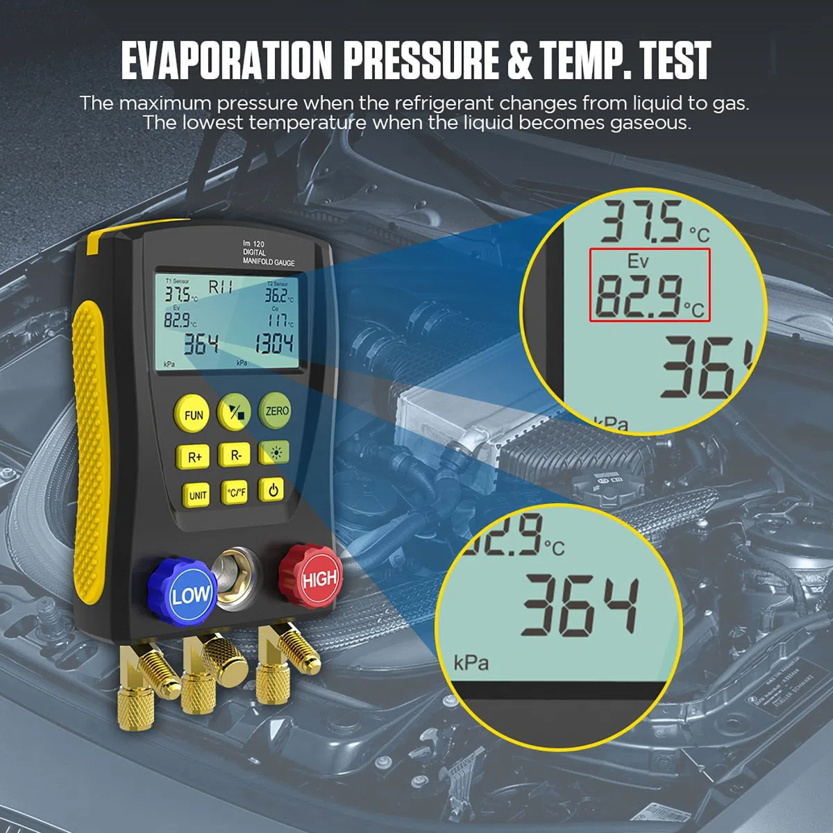AUTOOL LM120 Misuratore di temperatura digitale del collettore di refrigerazione HVAC Test del tester di temperatura della pressione del vuoto Test di tenuta