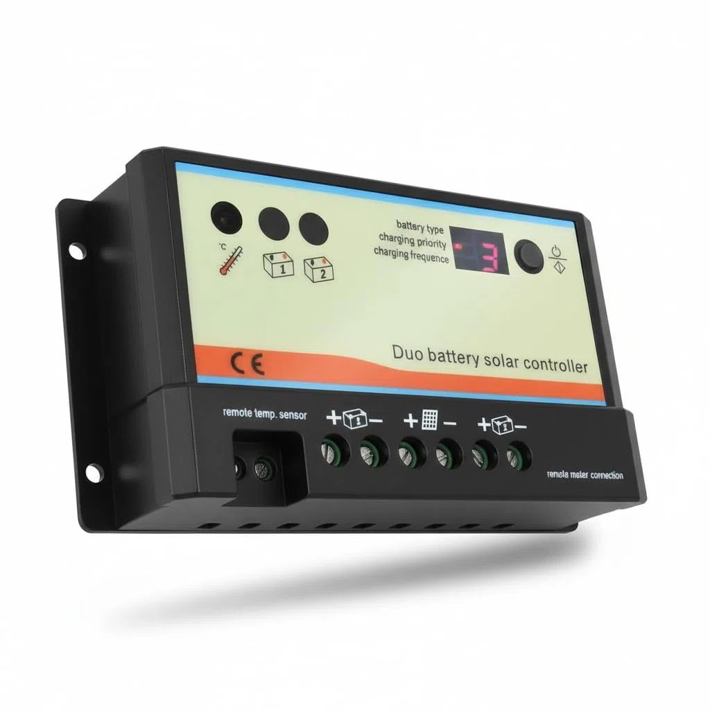 Regolatore / regolatore di carica solare a doppia batteria da 20A per camper, roulotte, barca o qualsiasi sistema con due batterie 12V / 24V o batterie