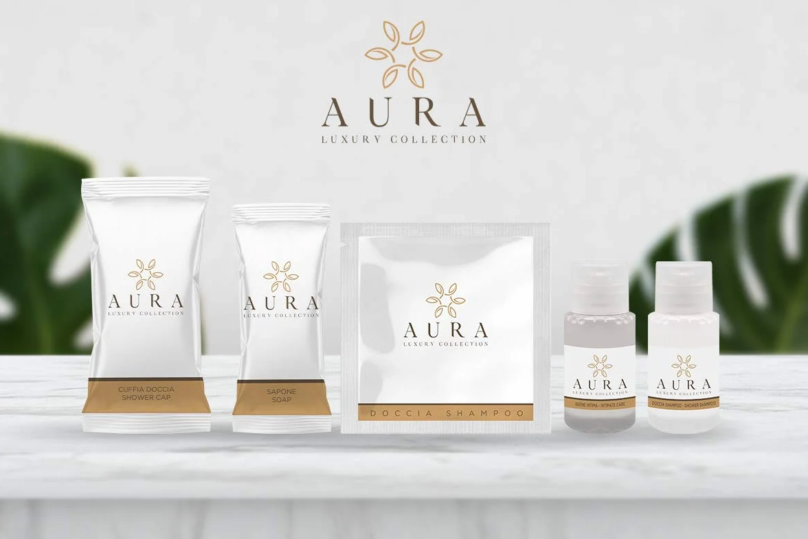 Aura Luxury Collection ® Kit cortesia 420 crema corpo 20 ml delicato per ospiti hotel e B&B