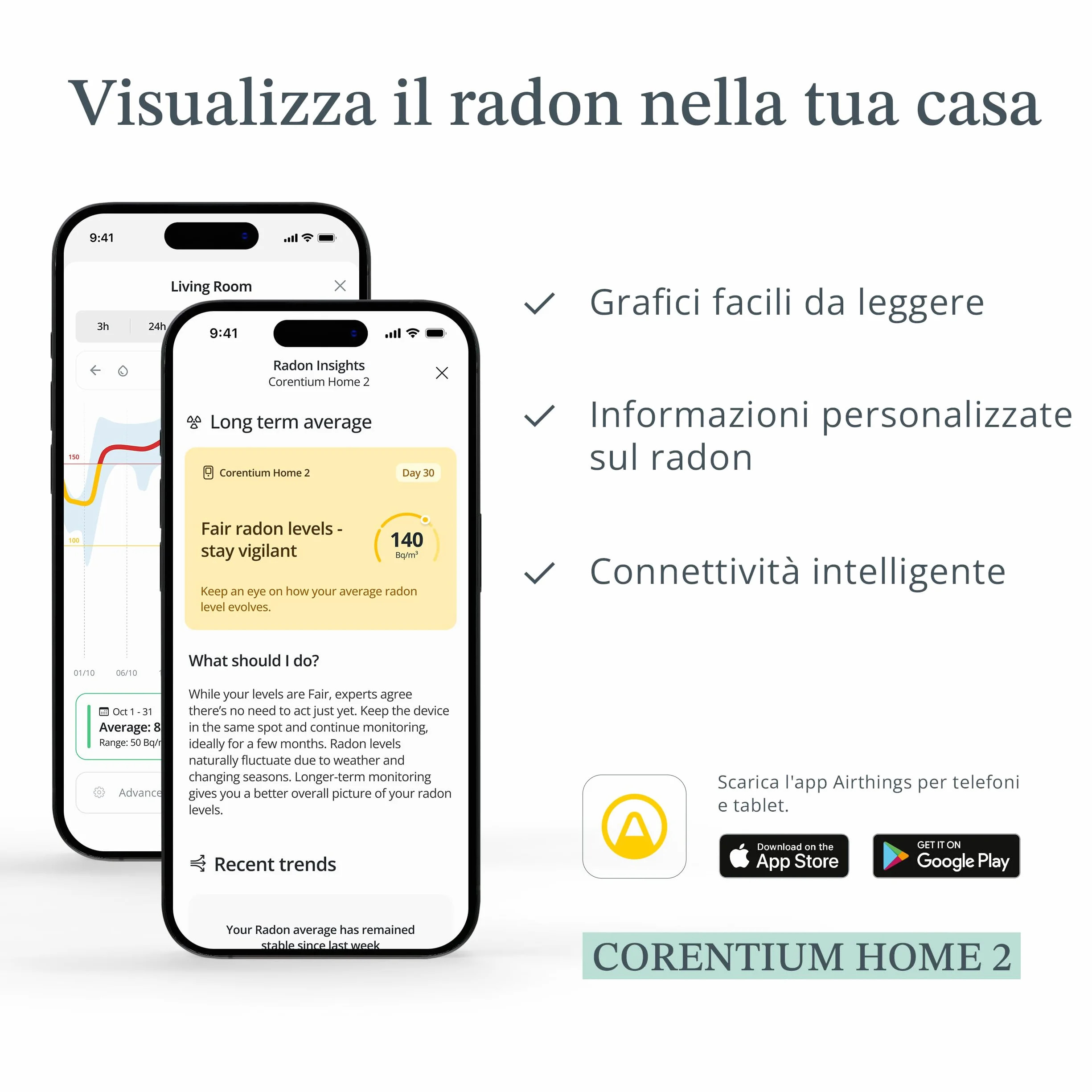 Airthings Corentium Home 2 Rilevatore di radon digitale con Bluetooth umidità temperatura