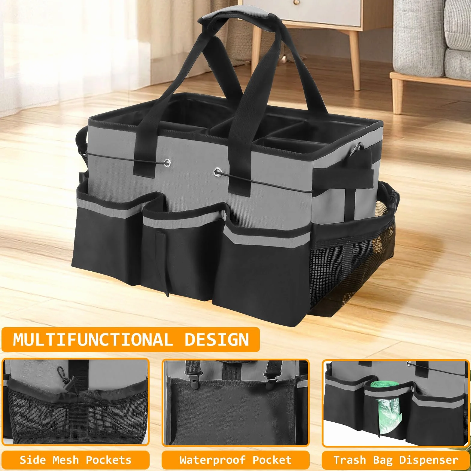 Borsa Portaoggetti per Attrezzi da Giardinaggio con Manico e 5 Divisori, Contenitore Organizer per Pulizia