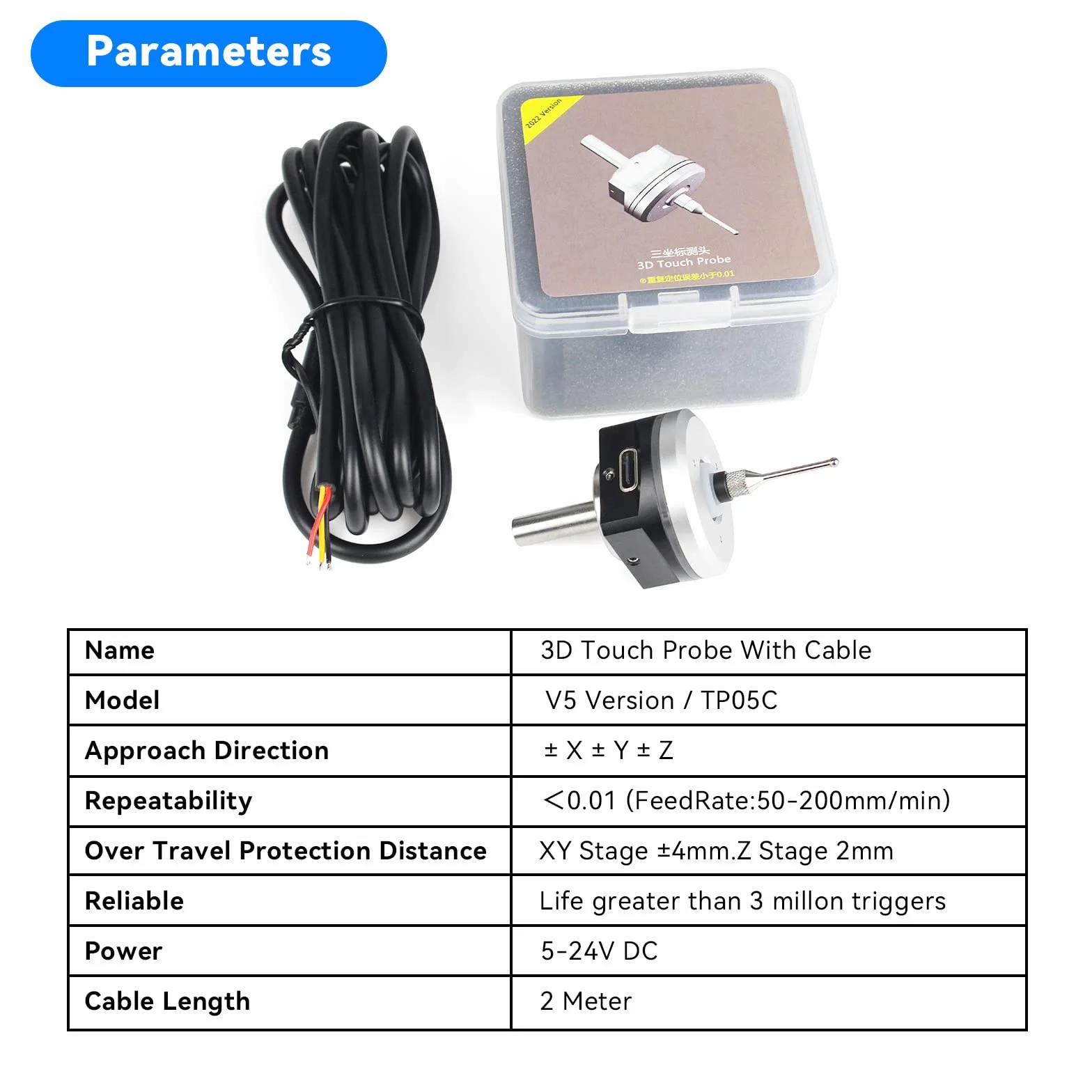 RATTMMOTOR Rilevatore di Bordi 3D CNC, Edge Finder 3D, DC 5-24V, Cavo 2M, Compatibile Mach3 Grbl (V5)