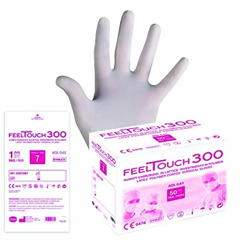FeelTouch Guanti Chirurgici Sterili Senza Polvere Misura 7 - 50 Paia Trasparenti
