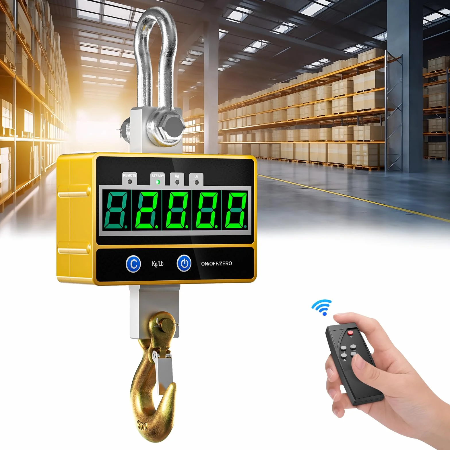 Bilancia a Gancio Elettronica per Gru Digitale Industriale Alta Precisione con Telecomando (Giallo)