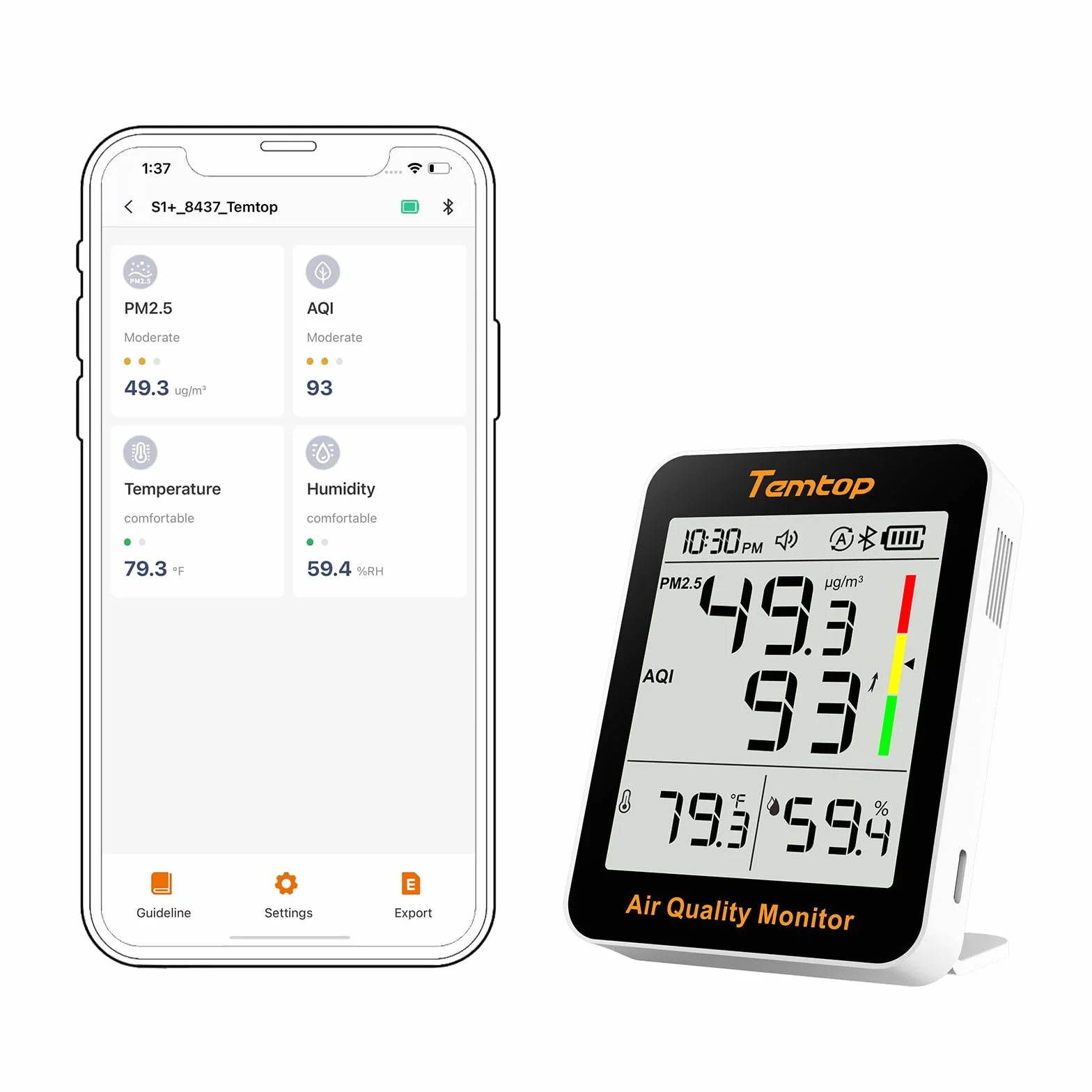 Temtop S1+ Misuratore di Qualità dell'Aria PM2.5 AQI Temperatura Umidità Termoidrometro con APP