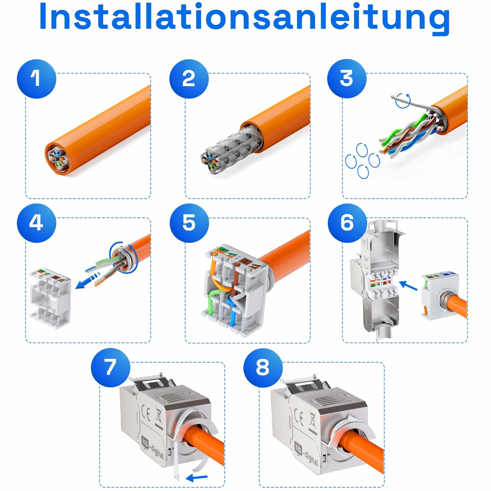 HB-DIGITAL Pannello patch a 16 porte di rete 1U + 16x CAT 6a Keystone Module RJ45 femmina jack per montaggio a parete compatibile con cavo di posa CAT 5e CAT 6 CAT 6a Ethernet LAN DSL nero