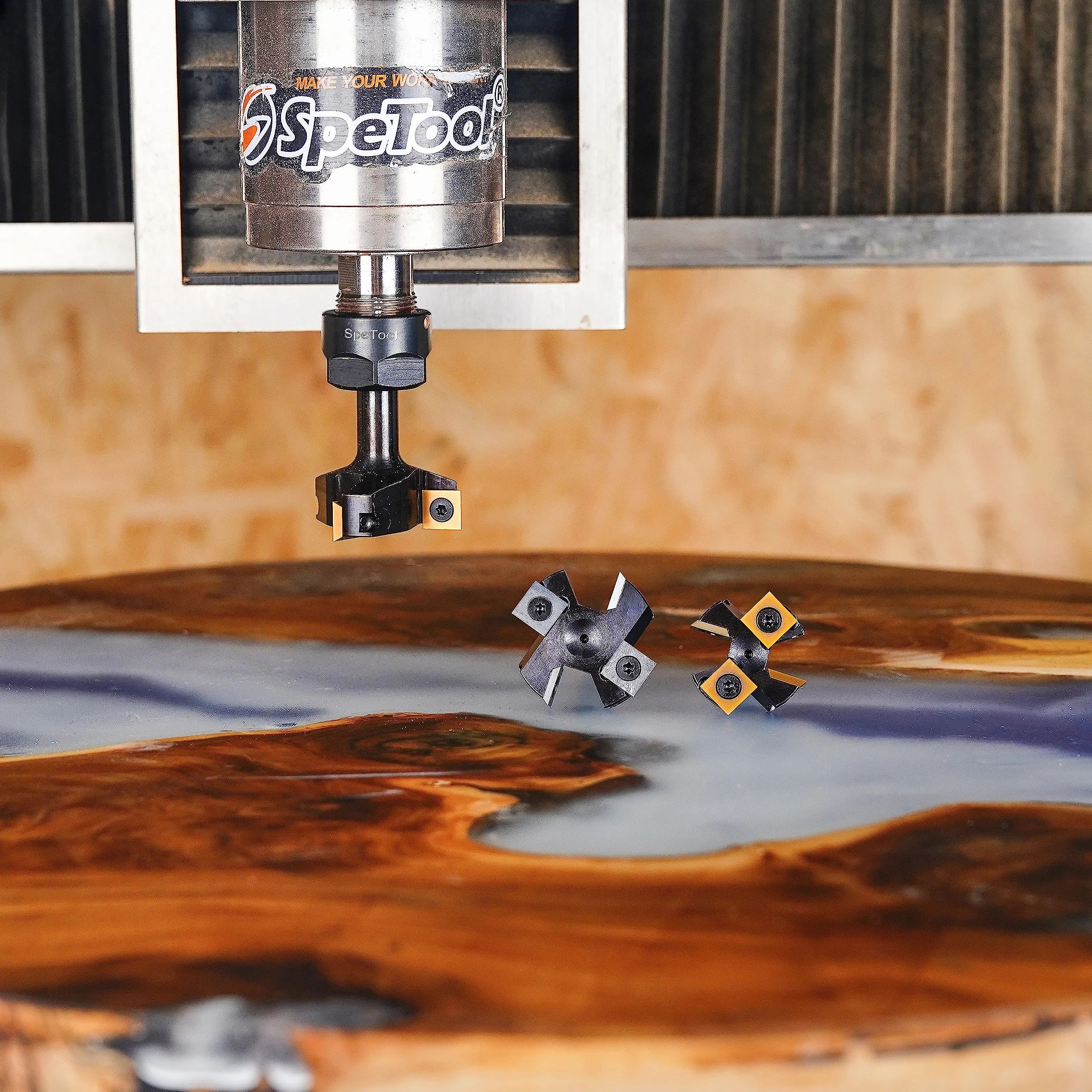 SpeTool Fresa per Spianare Fresa per Legno Gambo 8mm CNC con 2+2 Inserti in Carburo di Tungsteno a Spianare Fresatrice Verticale Legno Diametro di Taglio 38,1mm Rivestimento ATS