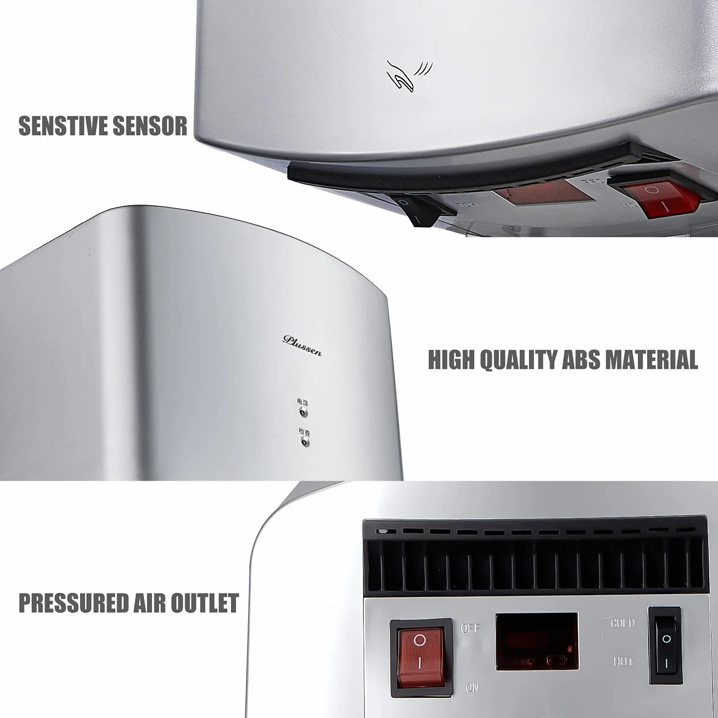 Asciugamani Elettrico Bagno con Filtro HEPA 8-10s Asciugatura Rapida Argento