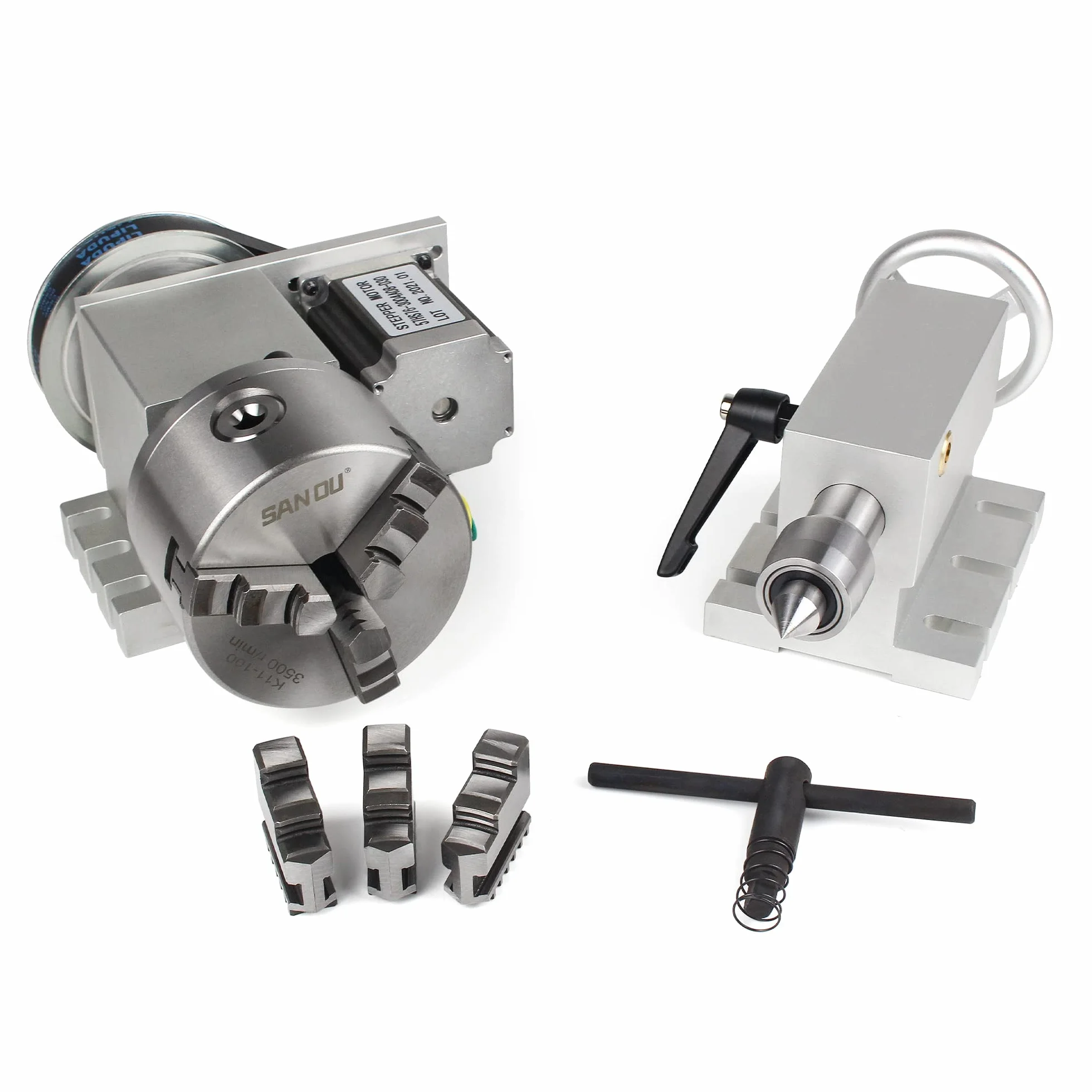 RATTMMOTOR Asse rotante CNC, asse rotante 4th Axis K11-100mm con albero cavo a 3 morsetti con rapporto di trasmissione 6:1 e mandrino da 65mm per tornio CNC, fresatrice