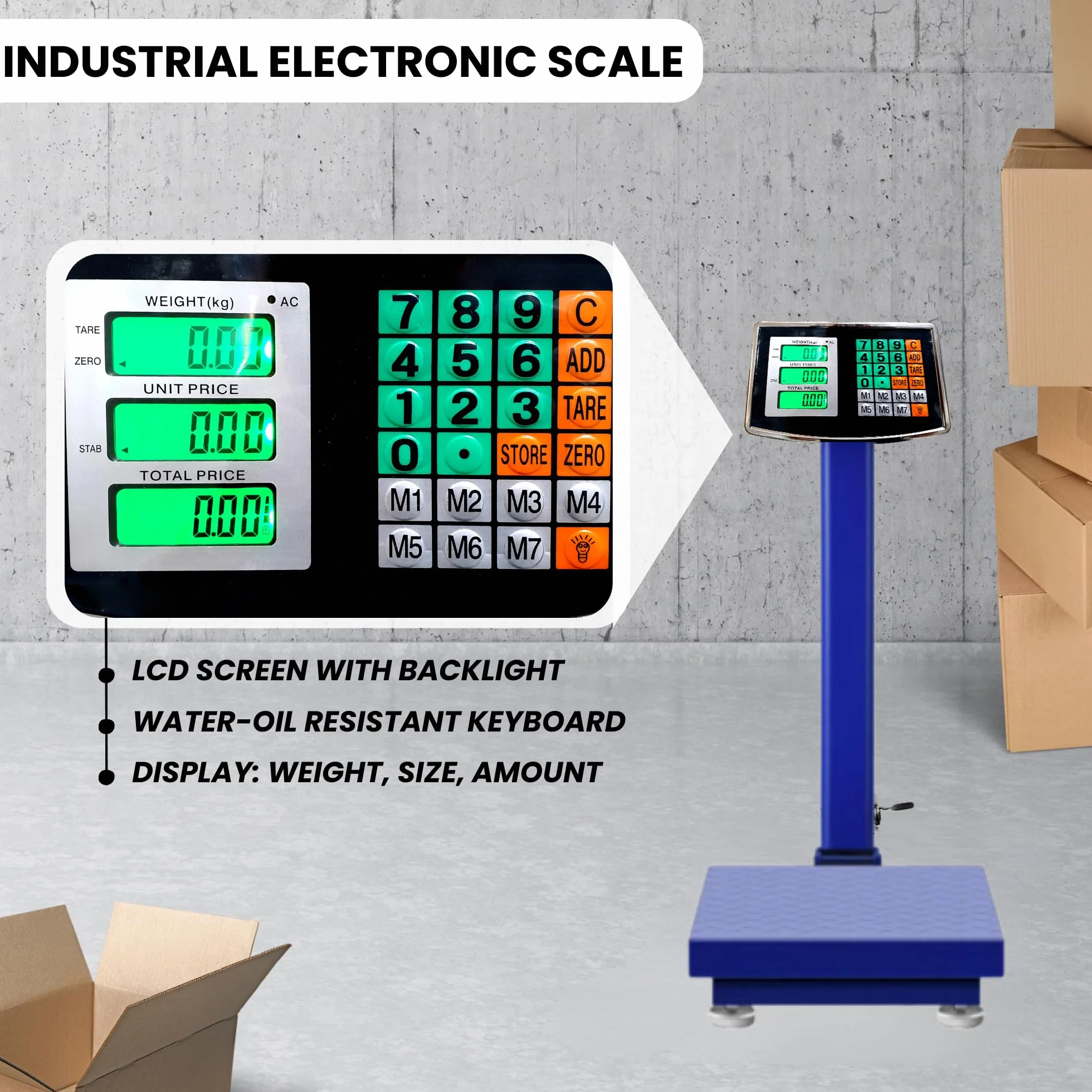 Bilancia a Piattaforma Industriale 300kg Digitale Pieghevole Display LCD Acciaio Professionale