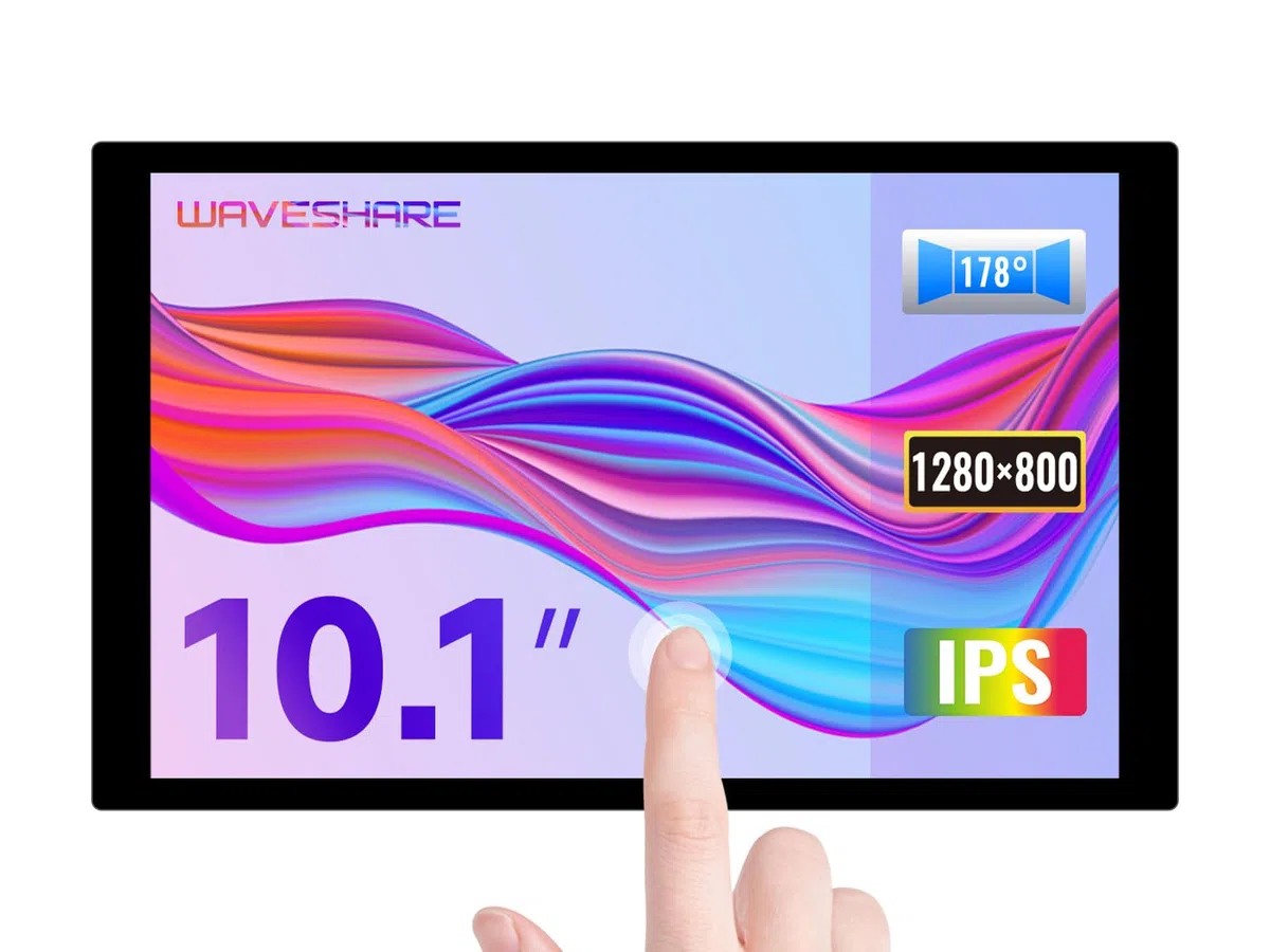 Waveshare 10.1inch Control Panel,Compatible with Raspberry Pi 5 Pi 4B/3B+/Zero 2W/Jetson Nano/Mini PC Capacitive Touch Display Optical Bonding Toughened Glass Panel 1280×800 IPS HDMI Interface