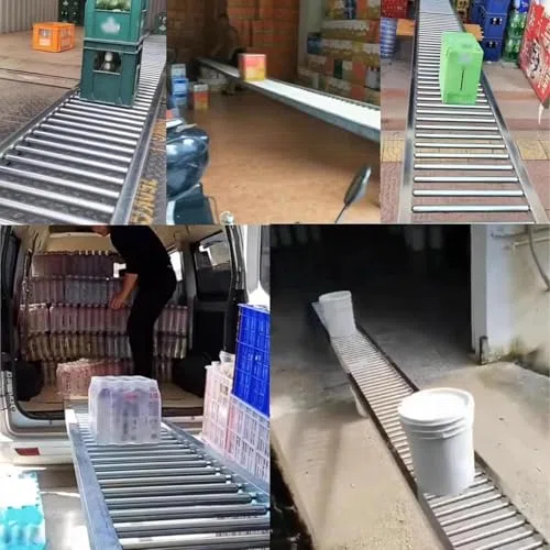 Trasportatore a rulli non alimentato per una movimentazione fluida del materiale, telaio in acciaio zincato antiruggine per magazzini durevoli e scarico delle consegne