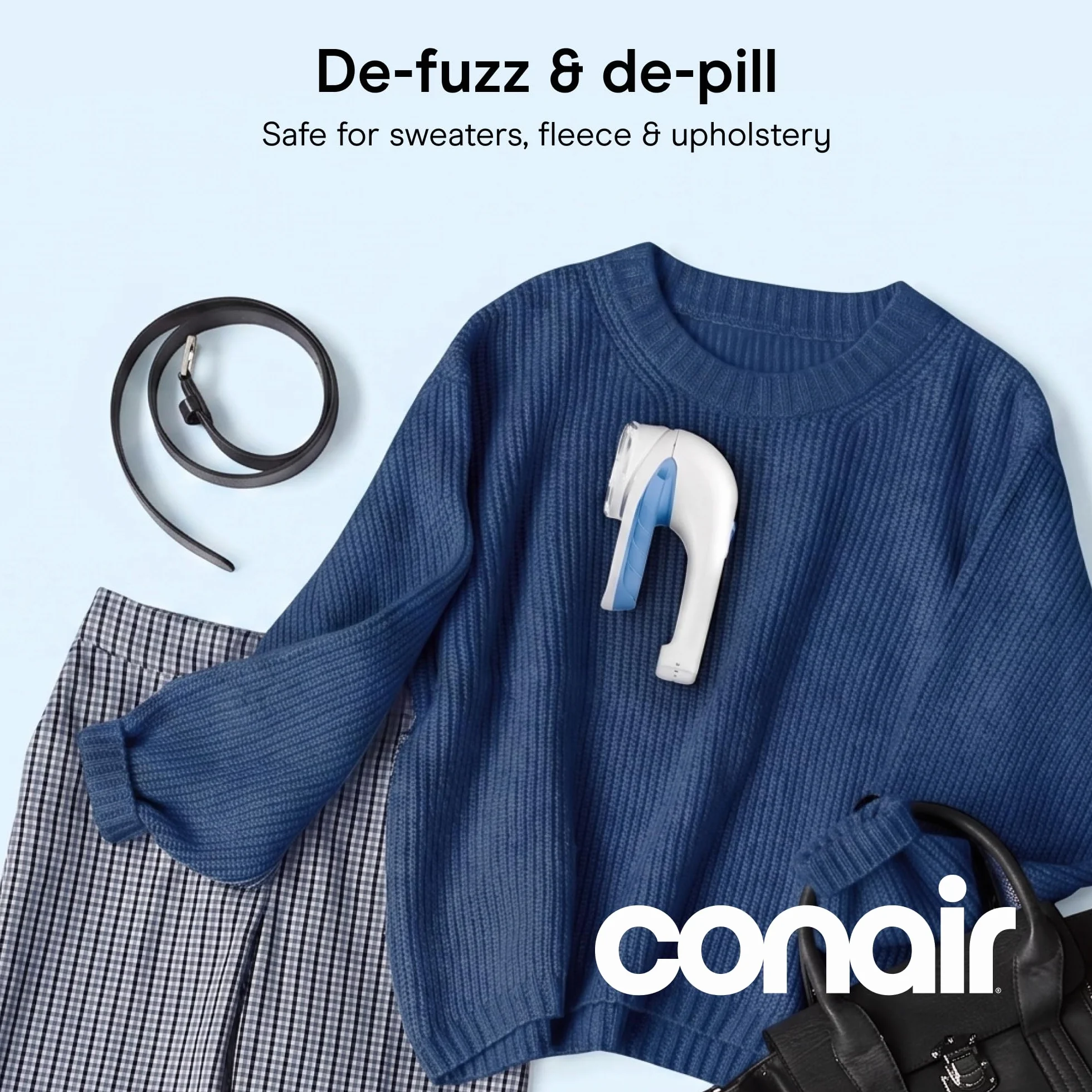 Conair CLS1XE Rimuovi Pelucchi a Batteria per Abiti e Tessuti, Testa Grande, Bianco/Blu