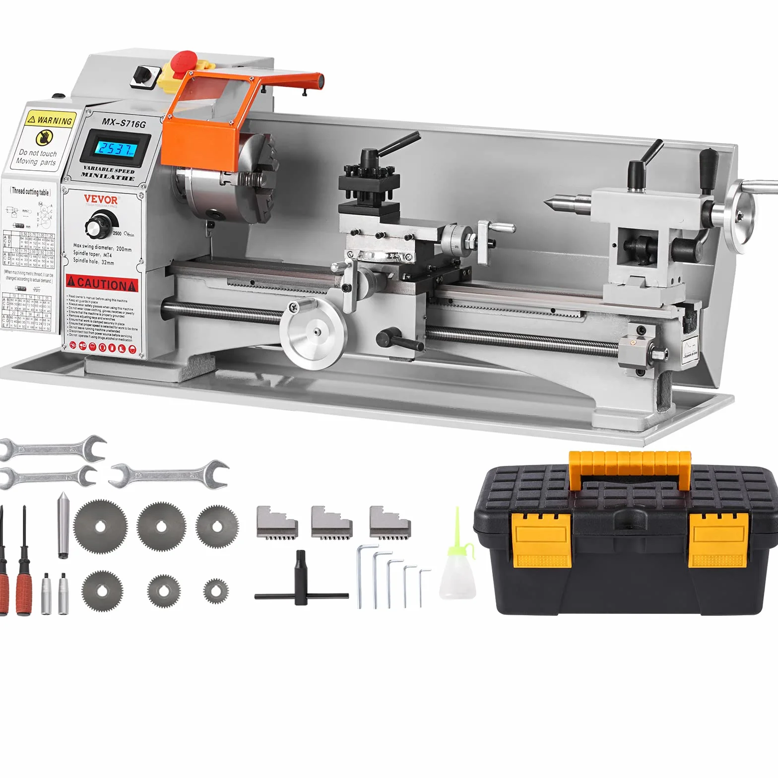VEVOR Mini Tornio da Banco per Metallo Motore 800W in Ghisa HT200 Velocità tra 150-2500 giri/min Variazione Costante, Mini Tornio per Metalli 80 x 34 x 36 cm Cono Mandrino MT5 Diametro Mandrino 100mm