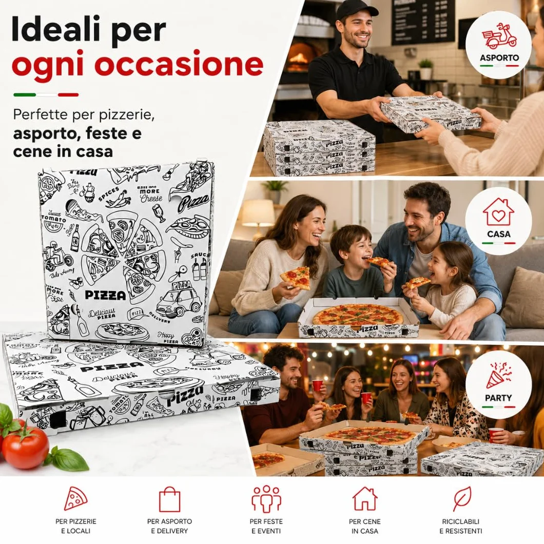 TOMMI Scatole in Cartone per Pizza 50x50x5 cm Confezione da 50 Pezzi