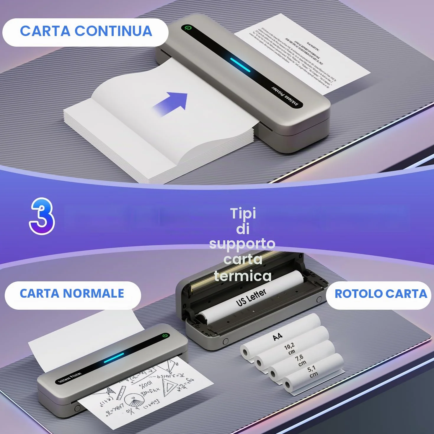 ASprink Stampante Portatile A4 M832 Termica Grigio