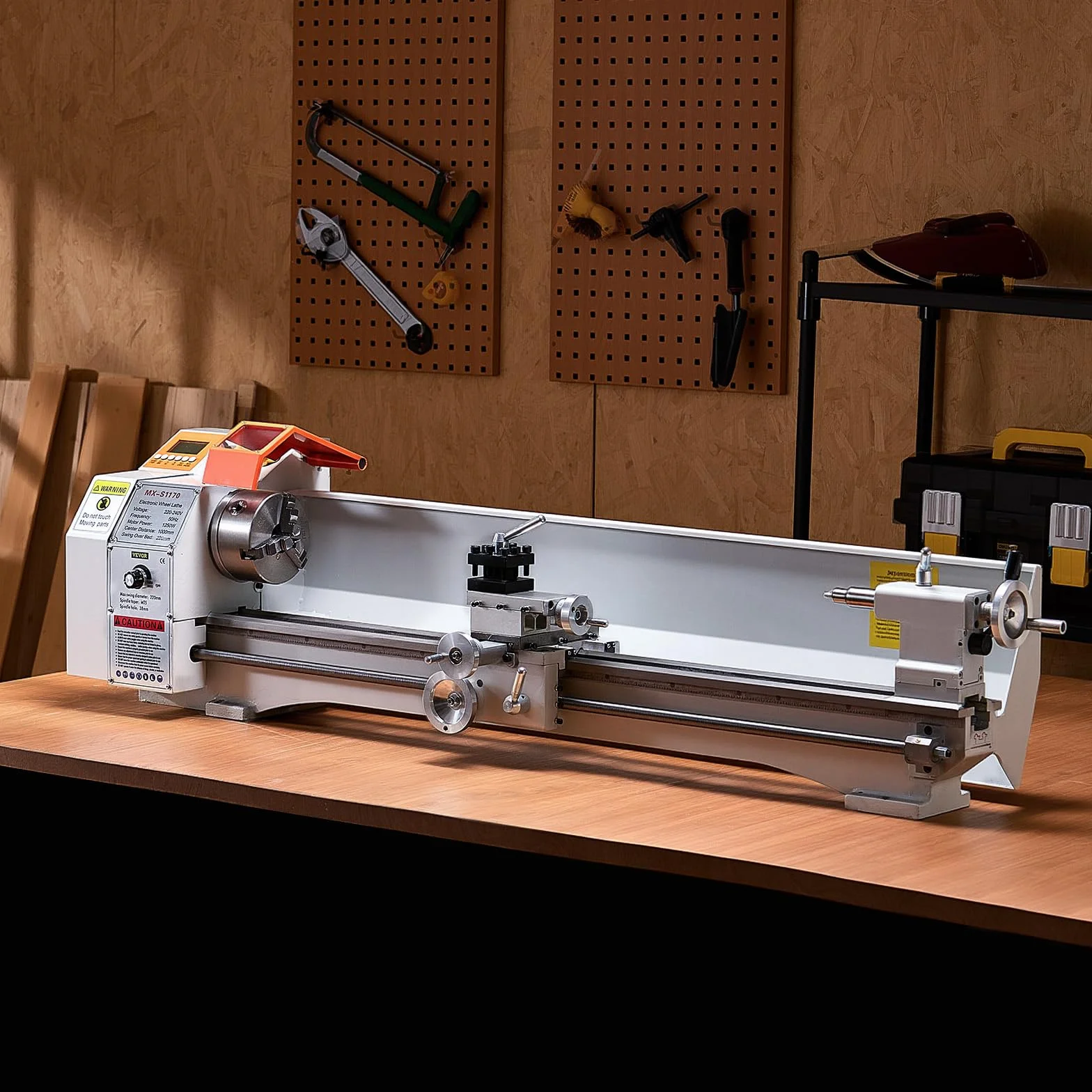 VEVOR Tornio per Metalli Legno, 220 x 1000 mm, Tornio di Precisione da Banco per Metalli, Avanzamento Automatico, Variabile Velocità 2500 Giri al Minuto, Motore Senza Spazzole 1250 W