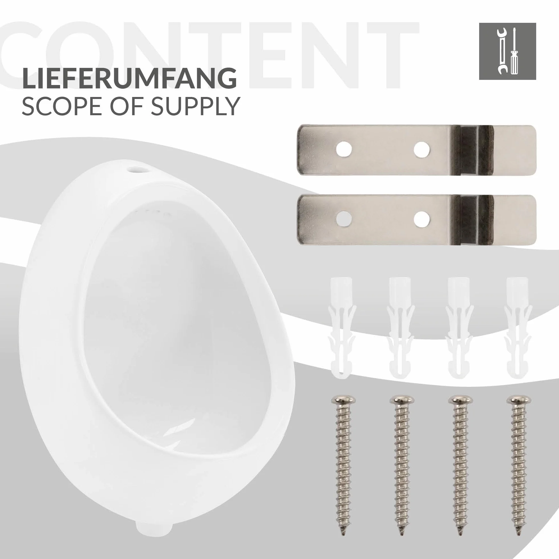ECD Germany Orinatoio da Parete Sospeso Bianco Ceramica 35x46x30 cm Rotondo Ingresso Acqua dall'Alto Scarico Retro WC Maschile