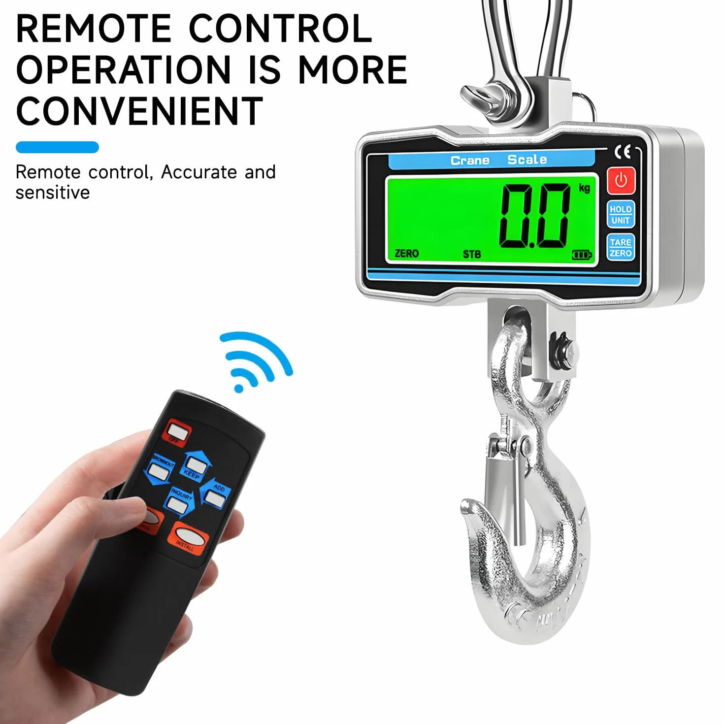 Bilancia a Gru Digitale Industriale 2000 kg con Telecomando, Display LED, Lega di Alluminio, Gancio Acciaio, Precisione 0,5 kg