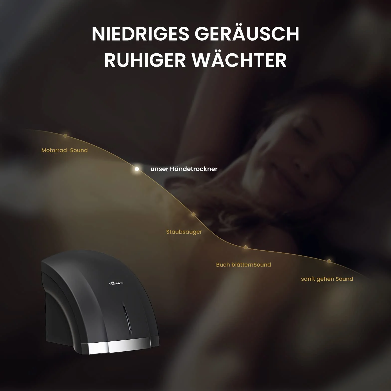 Asciugamani Automatico Elettrico da Parete con Sensore, Vento Caldo e Freddo, Basso Rumore 40 dB, ABS, 220-240V (nero-1003)