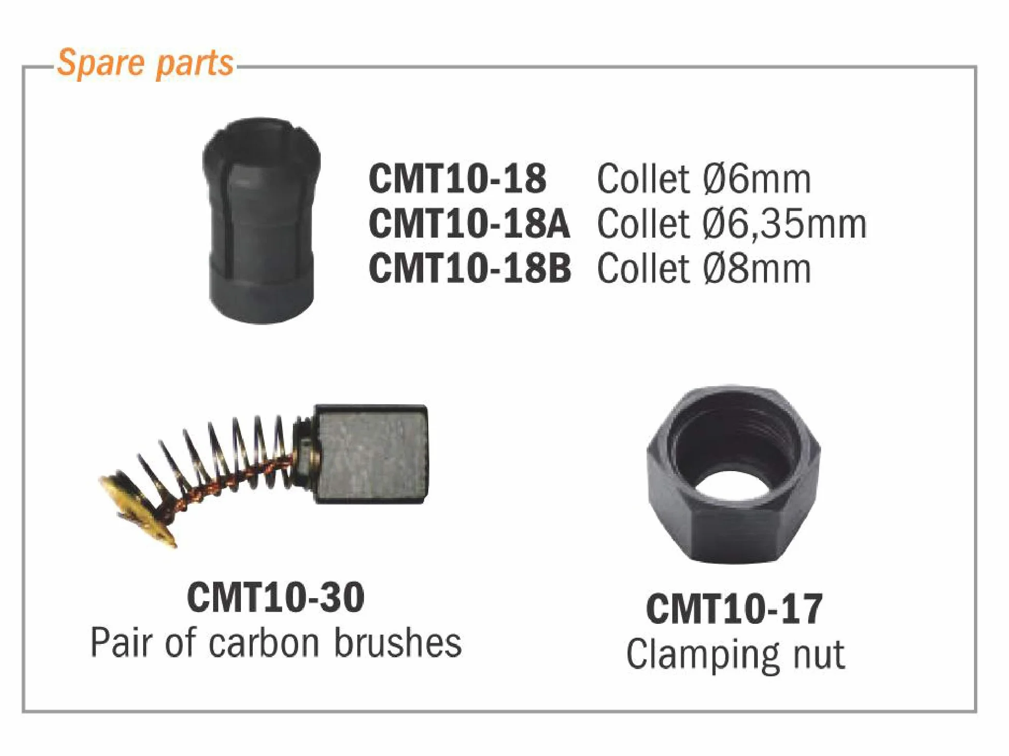 CMT CMT10 Elettrofresatrice Professionale per Bordi 550W-230V con Pinze 6/8 mm, Arancio/Nero