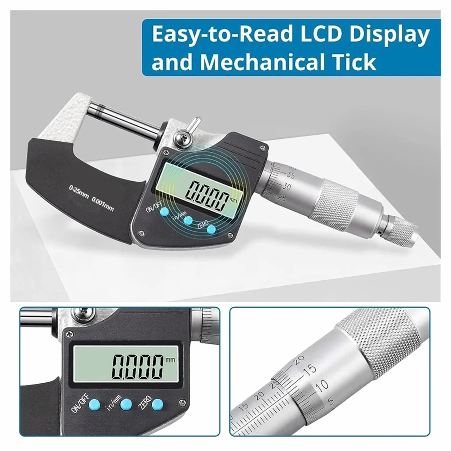 Micrometro digitale elettronico MM/IN 0-25mm ad alta precisione 0,001mm
