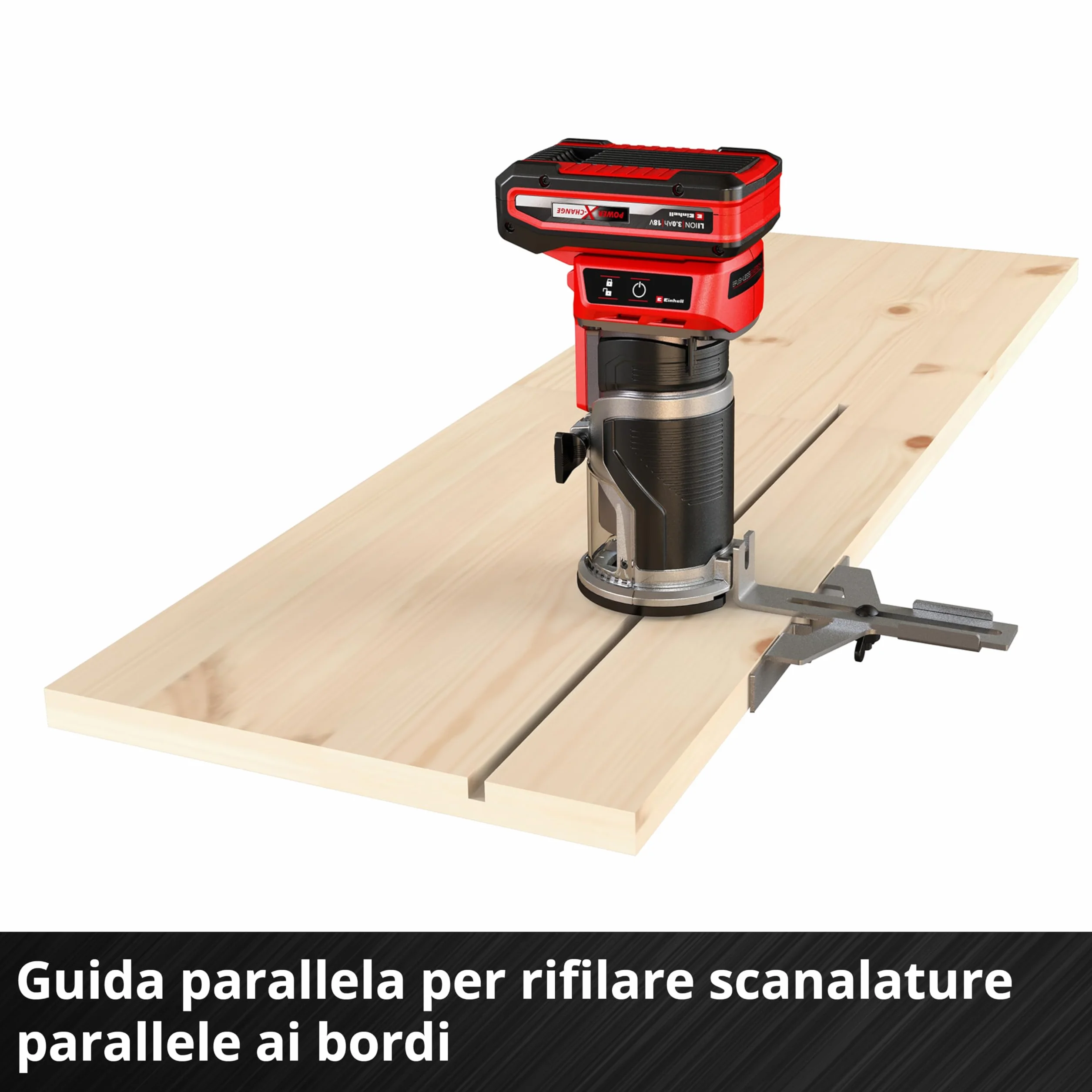 Einhell Power X-Change - Router portatile senza fili, 18 V, motore senza spazzole, altezza corsa 40 mm, regolazione fine della profondità, router manuale TP-ET 18 Li BL lavorazione del legno, batteria